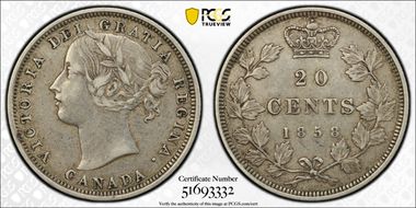1858 20C Re-engraved 5 XF45