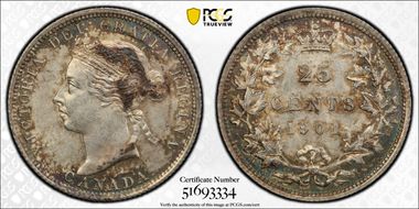 1901 25C Repunched 9 MS61