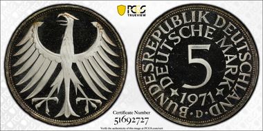 1971-D 5 Mk Regular Issue PR68DCAM