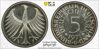 1971-G 5 Mk Regular Issue J-387 PR68CAM