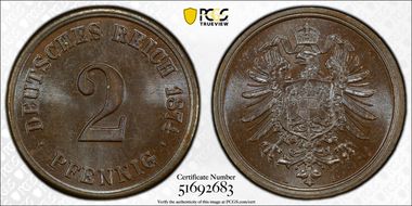 1874-A 2 Pfg MS65BN
