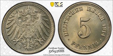 1914-D 5 Pfg J-12 MS66