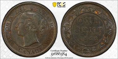 1858 1C ↑↑ Bronze, Broken Vine AU58BN