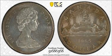 1965 S$1 Type 1 Sm Beads, Pt 5 MS64