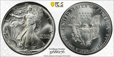 1987 $1 Silver Eagle MS68