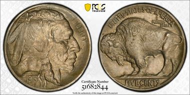 1913-D 5C Type 2 AU58