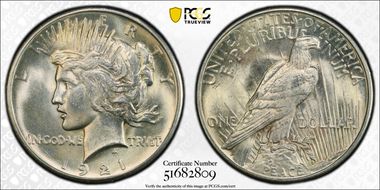 1921 $1 VAM 1H, Polishing Lines Peace MS63