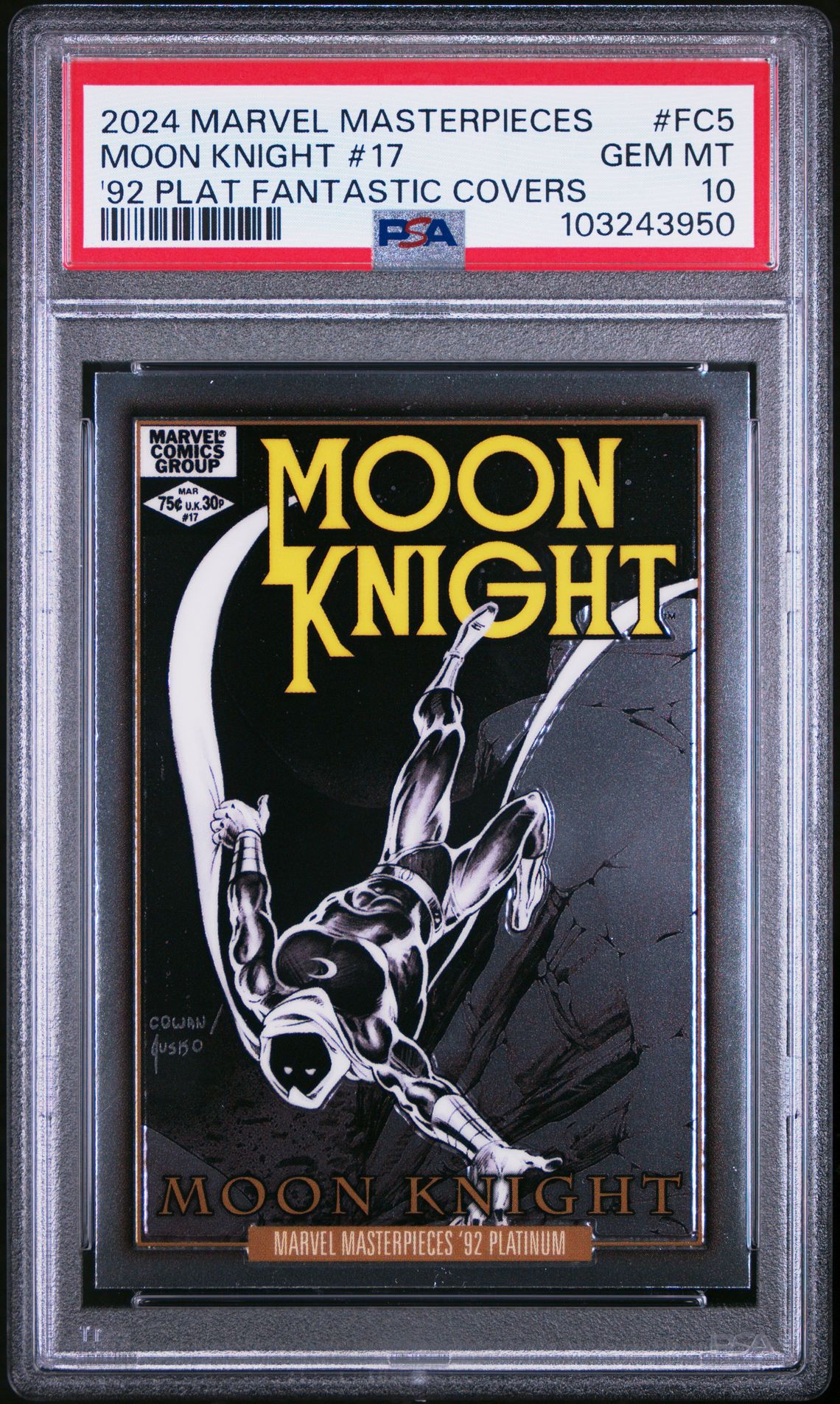 2024 Marvel UPPER DECK MARVEL MASTERPIECES '92 PLATINUM FANTASTIC COVERS #FC5 Moon Knight #17 front