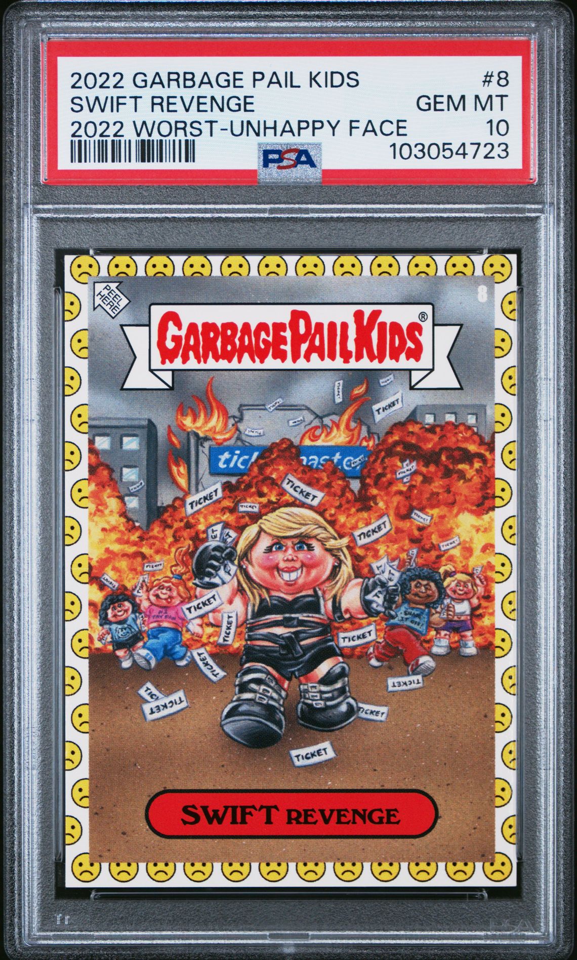 2022 Garbage Pail Kids GARBAGE PAIL KIDS 2022 WAS THE WORST 2022 WORST-UNHAPPY FACE #8 Swift Revenge front