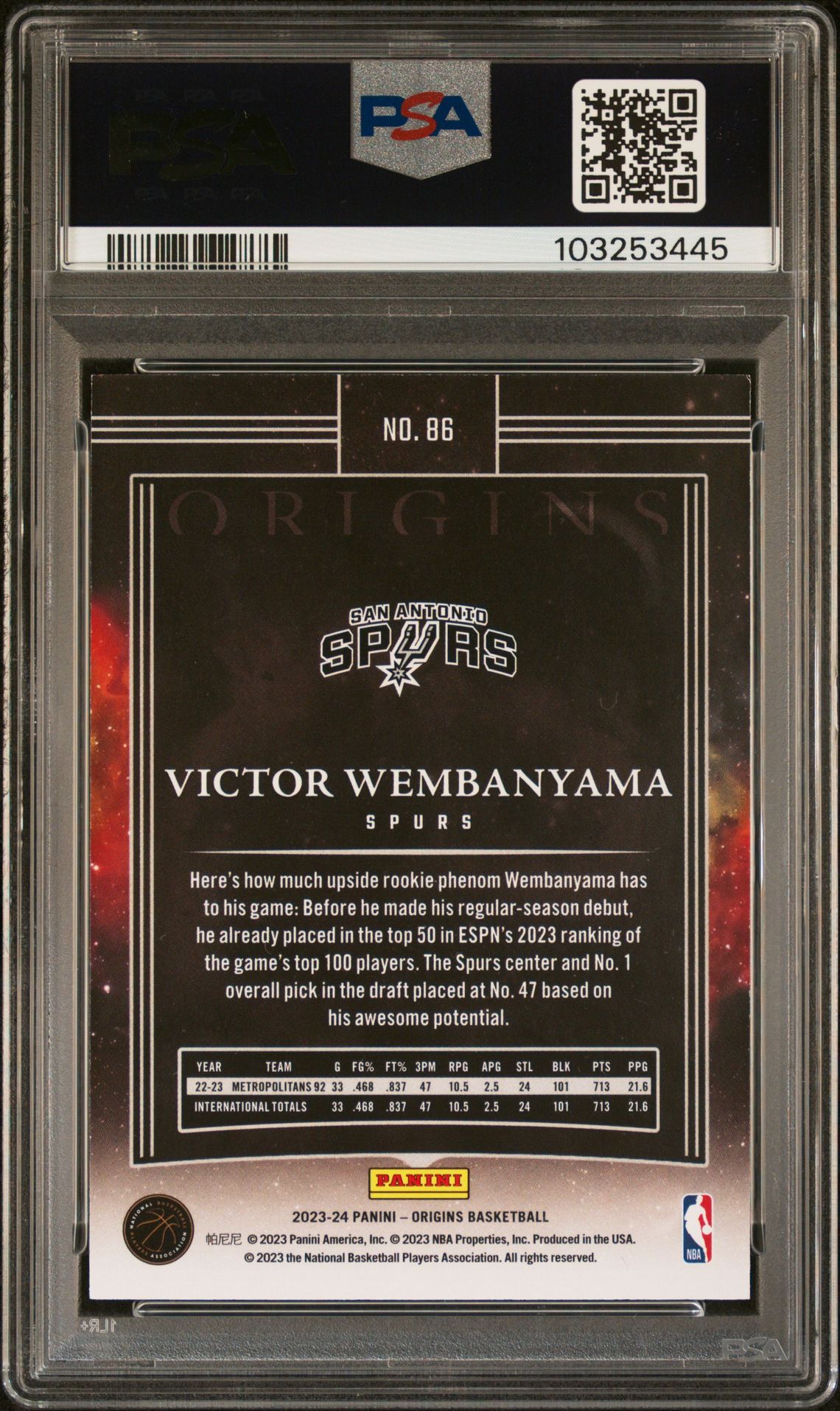 2023 Panini Origins Victor Wembanyama #86 Nm-Mt 8 back