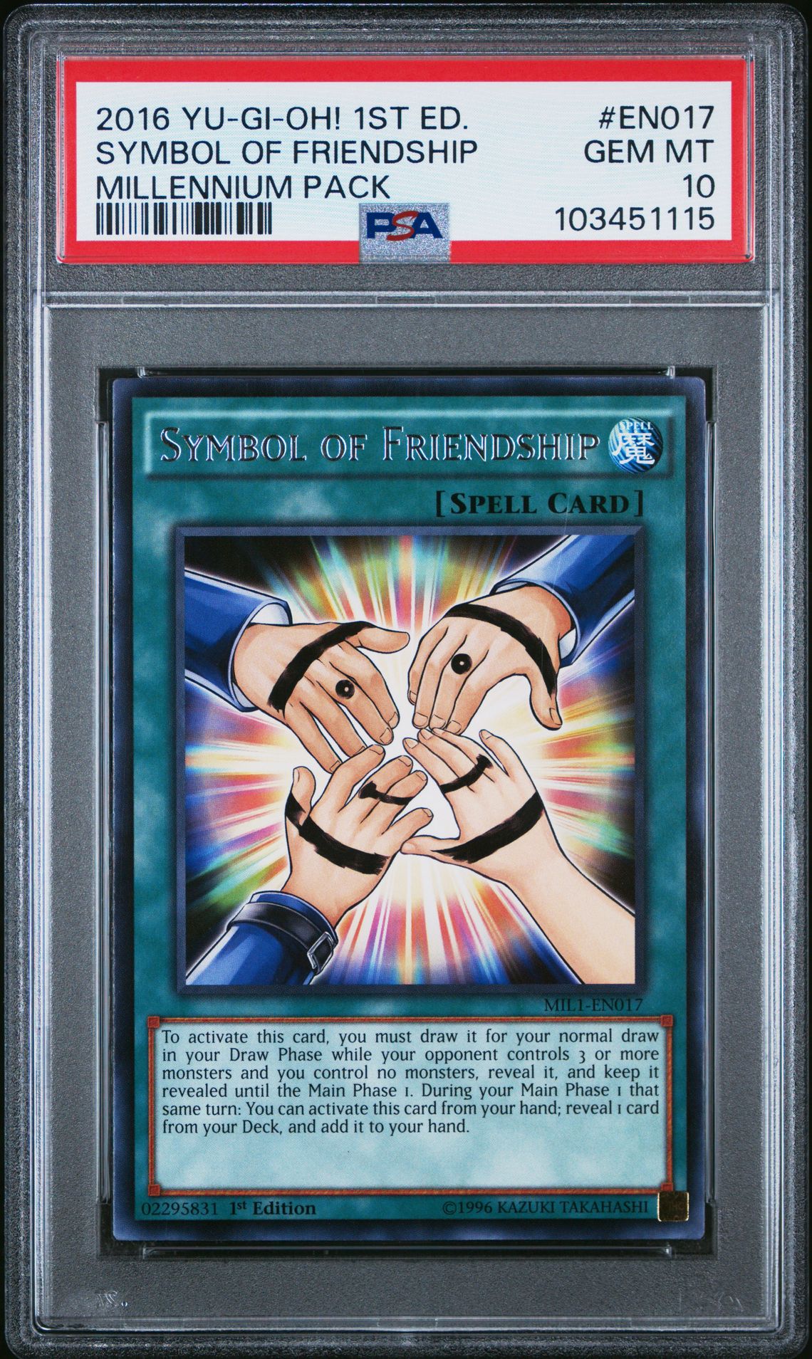 2016 Yu-Gi-Oh! Millennium Pack Symbol Of Friendship #En017 (Millennium Pack) Gem Mt 10 front
