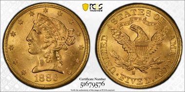1886-S $5 MS64