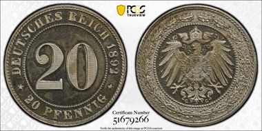 1892-G 20 Pfg J-14 PR65CAM
