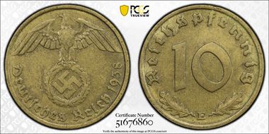 1938-E 10 Pfg J-364 AU53