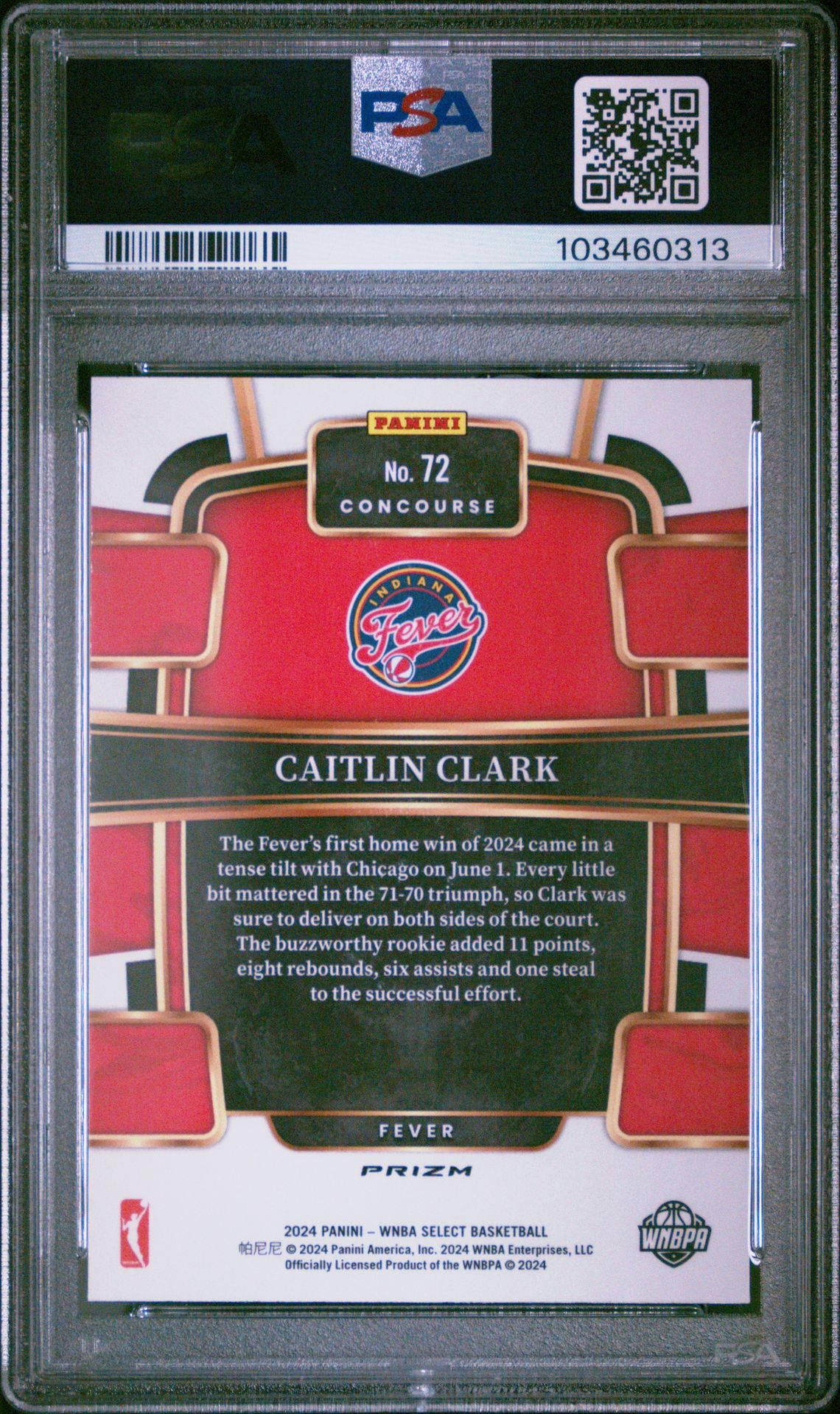 2024 Panini Select Wnba Caitlin Clark #72 (Pink Ice) Gem Mt 10 back