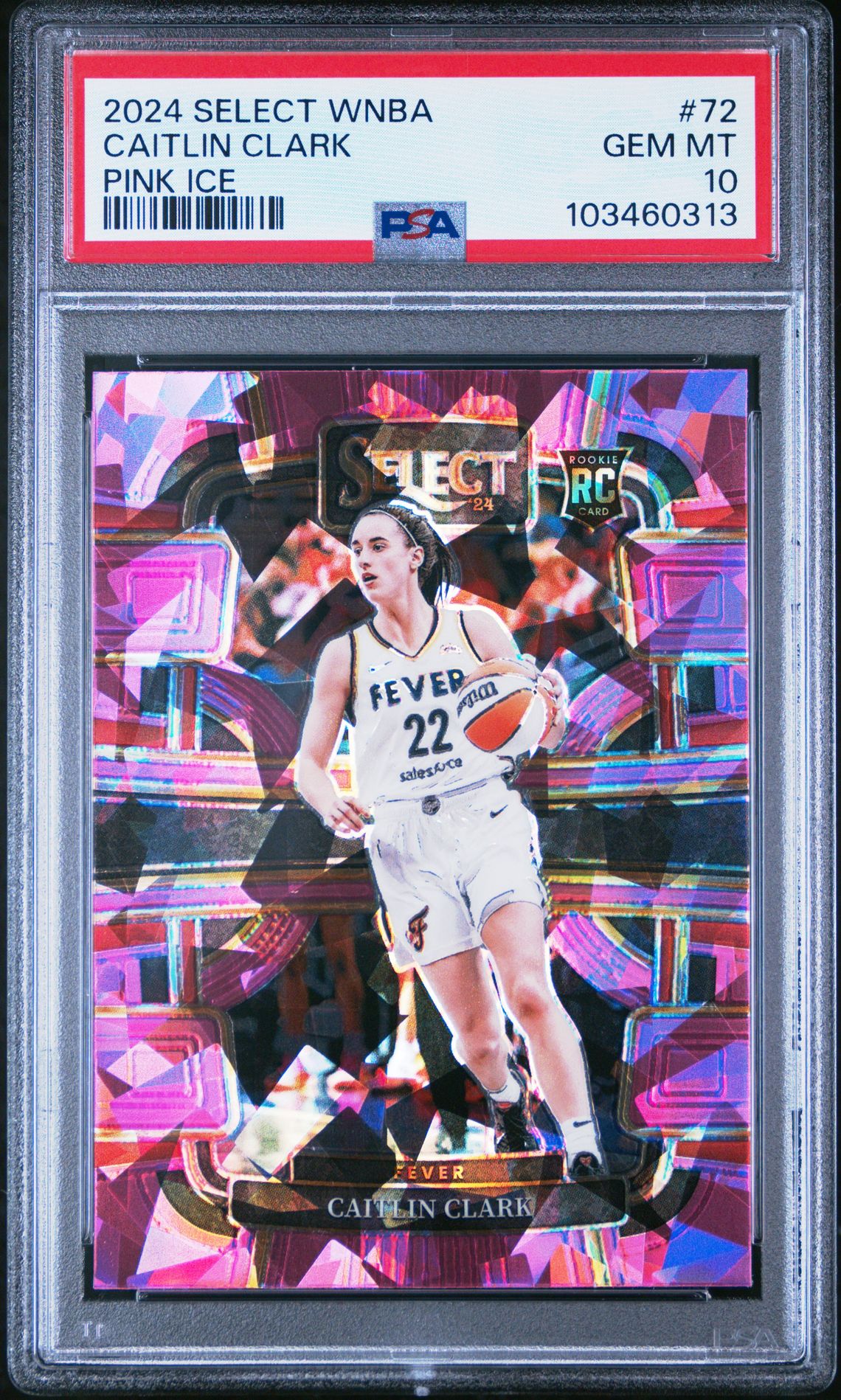 2024 Panini Select Wnba Caitlin Clark #72 (Pink Ice) Gem Mt 10 front