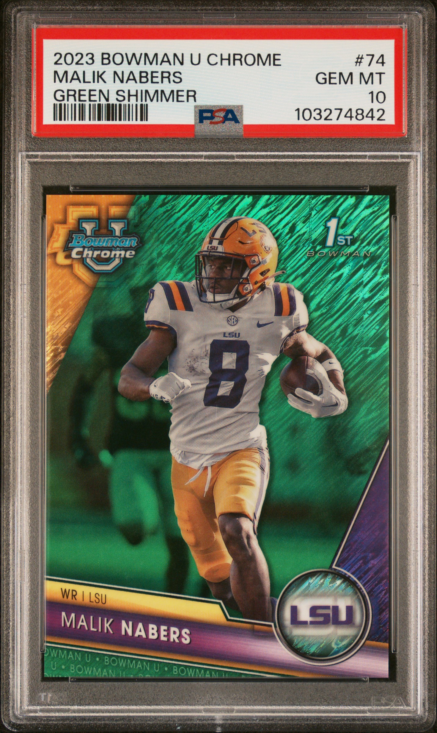 2023 Bowman University Chrome Malik Nabers #74 (Green Shimmer) Gem Mt 10 front