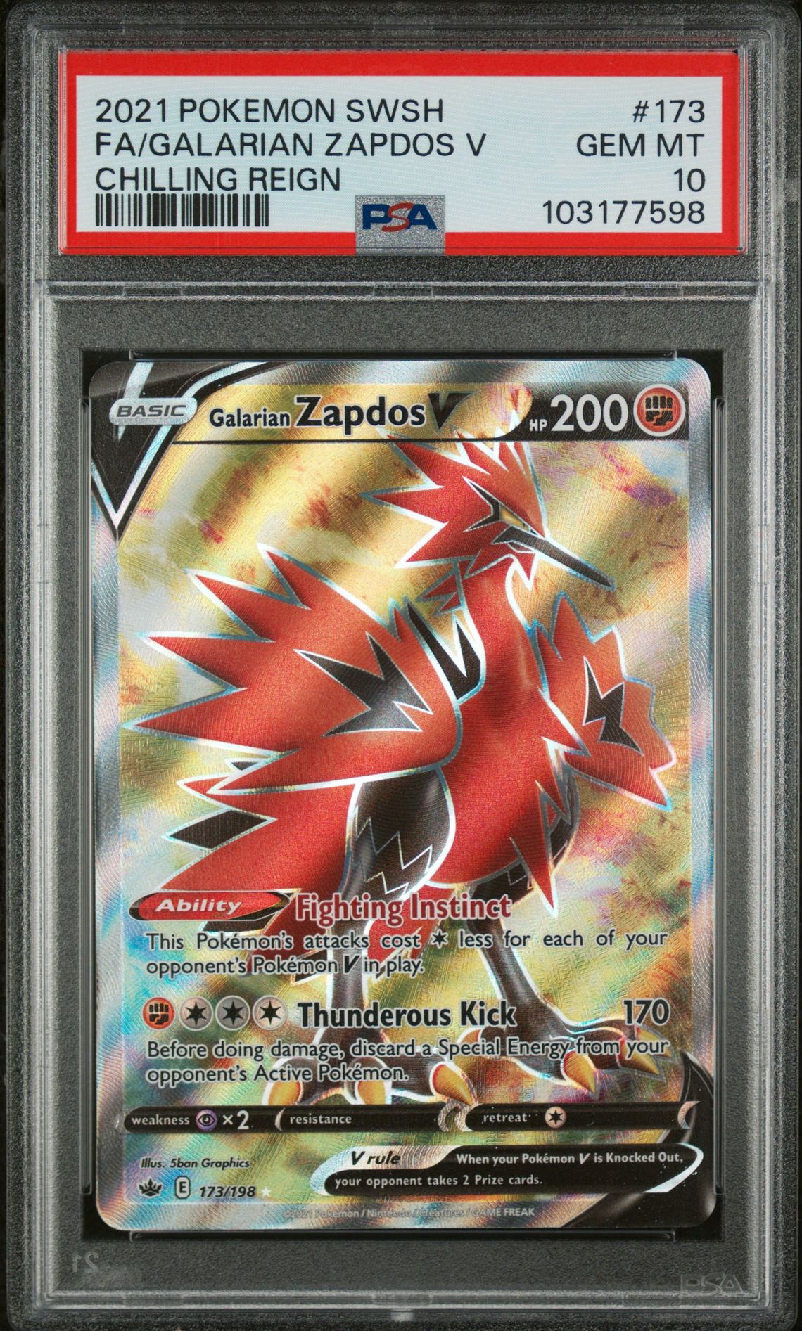 2021 Pokemon POKEMON SWORD & SHIELD CHILLING REIGN #173 Fa/Galarian Zapdos V front