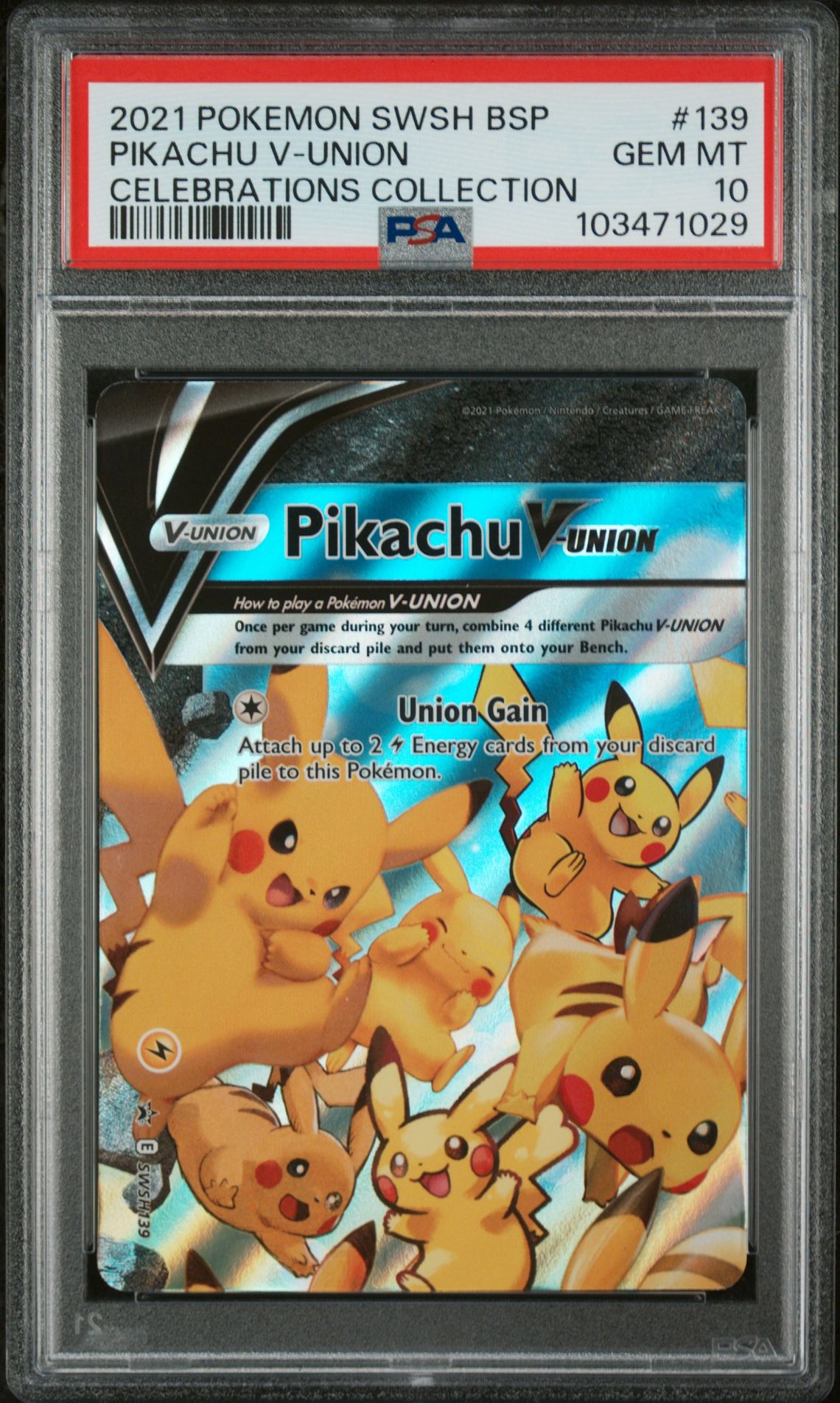 2021 Pokemon Sword & Shield Black Star Promos Pikachu V-Union #139 (Celebrations Collection) Gem Mt 10 front