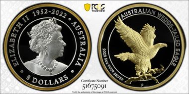 2023-P $8 Wedge-Tailed Eagle 5oz Ag Selective Gilt PR70DCAM
