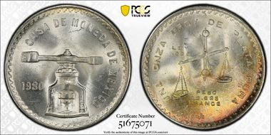 1980-Mo Onza KM-M49b.5  Ag MS65