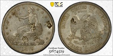 1875-CC T$1 C-15 Small Wide CC, Chopmarked N1