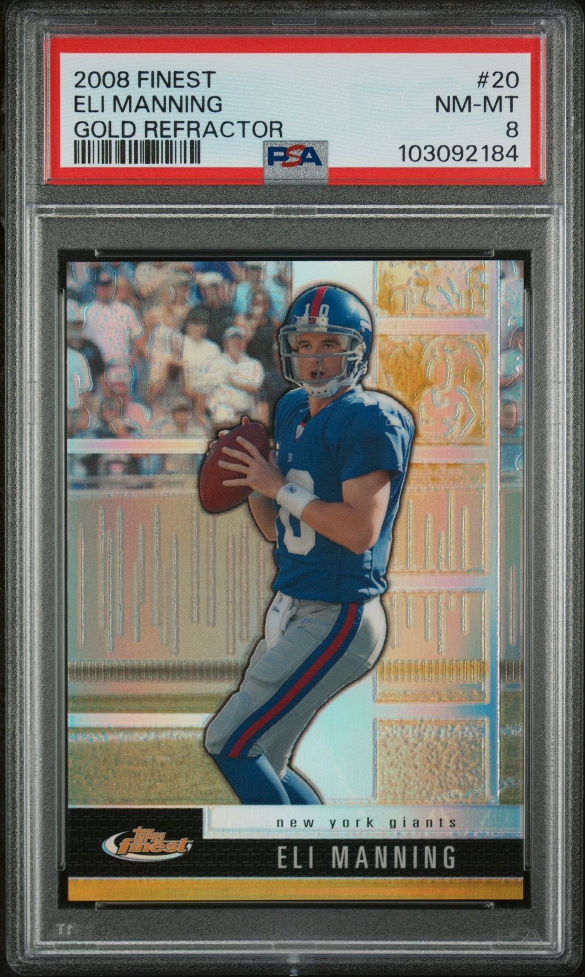 2008 Finest Eli Manning #20 (Gold Refractor) Nm-Mt 8 front