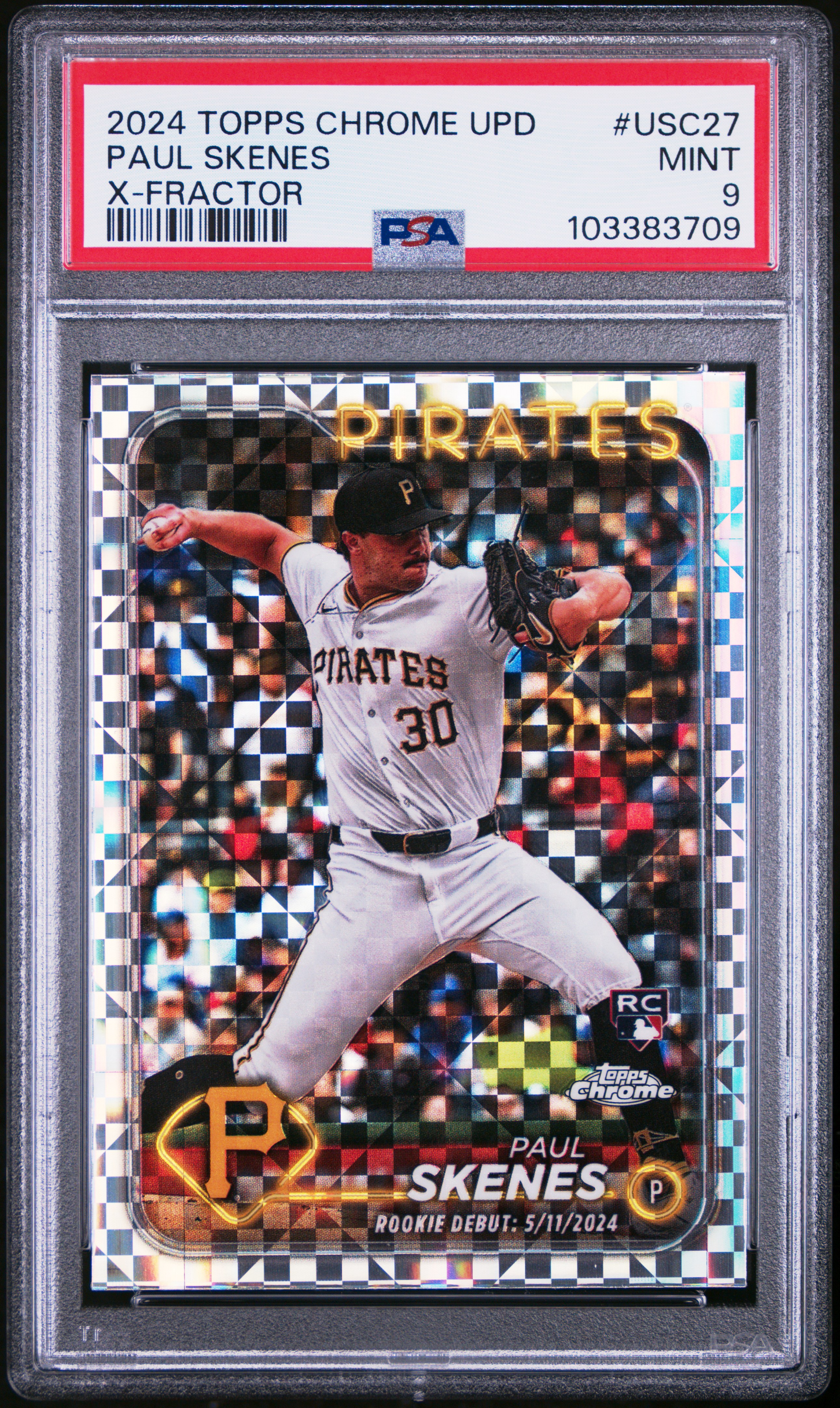 2024 Topps Chrome Update Paul Skenes #Usc27 (X-Fractor) Mint 9 front