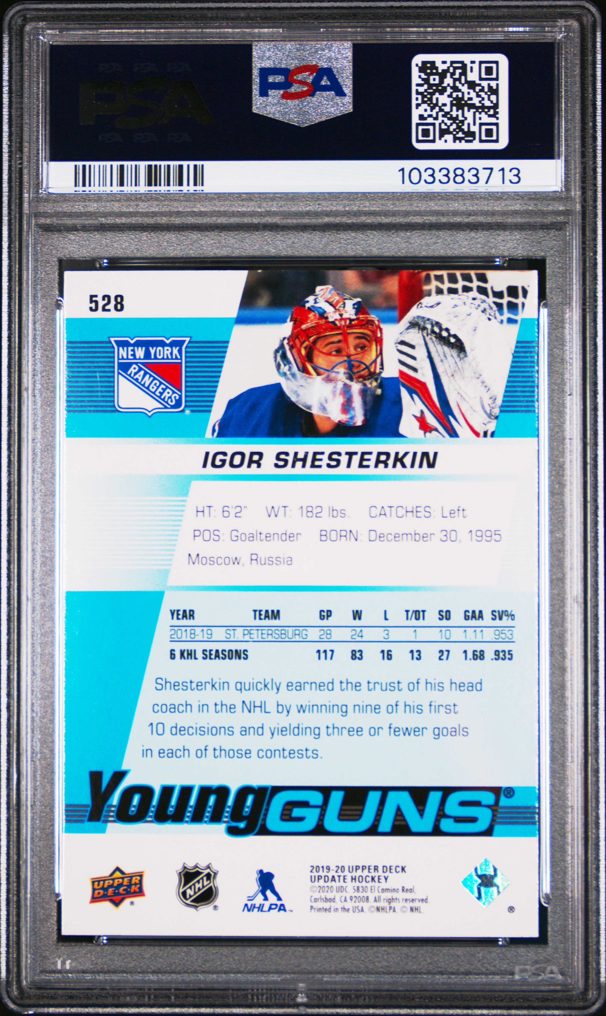 2019 Sp Authentic Upper Deck Update Igor Shesterkin #528 (Upper Deck Update) Mint 9 back