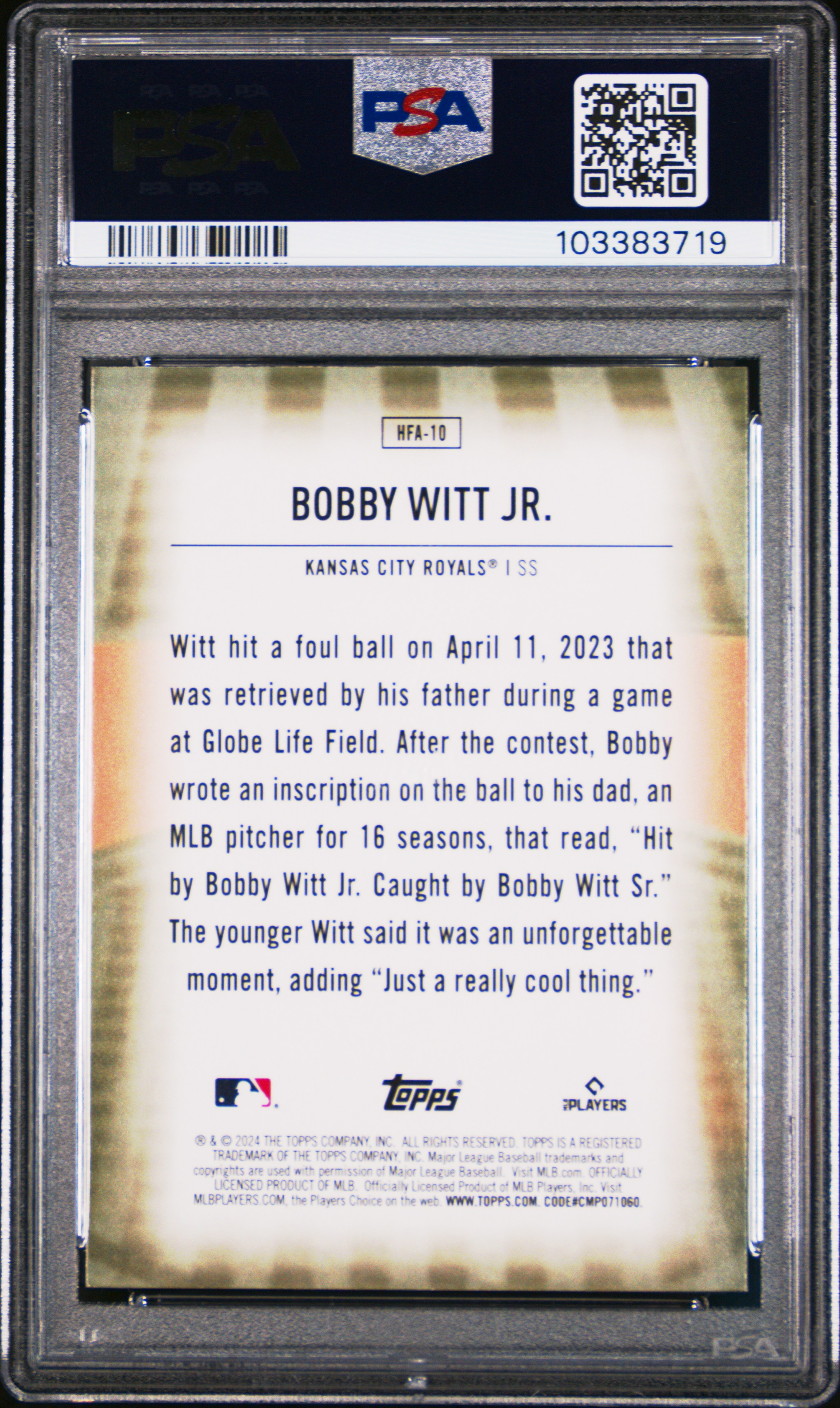2024 Topps Home Field Advantage Bobby Witt Jr. #Hfa10 Mint 9 back