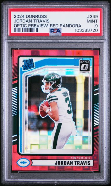 2024 Panini Donruss Jordan Travis #349 (Optic Preview-Red Pandora) Mint 9 front