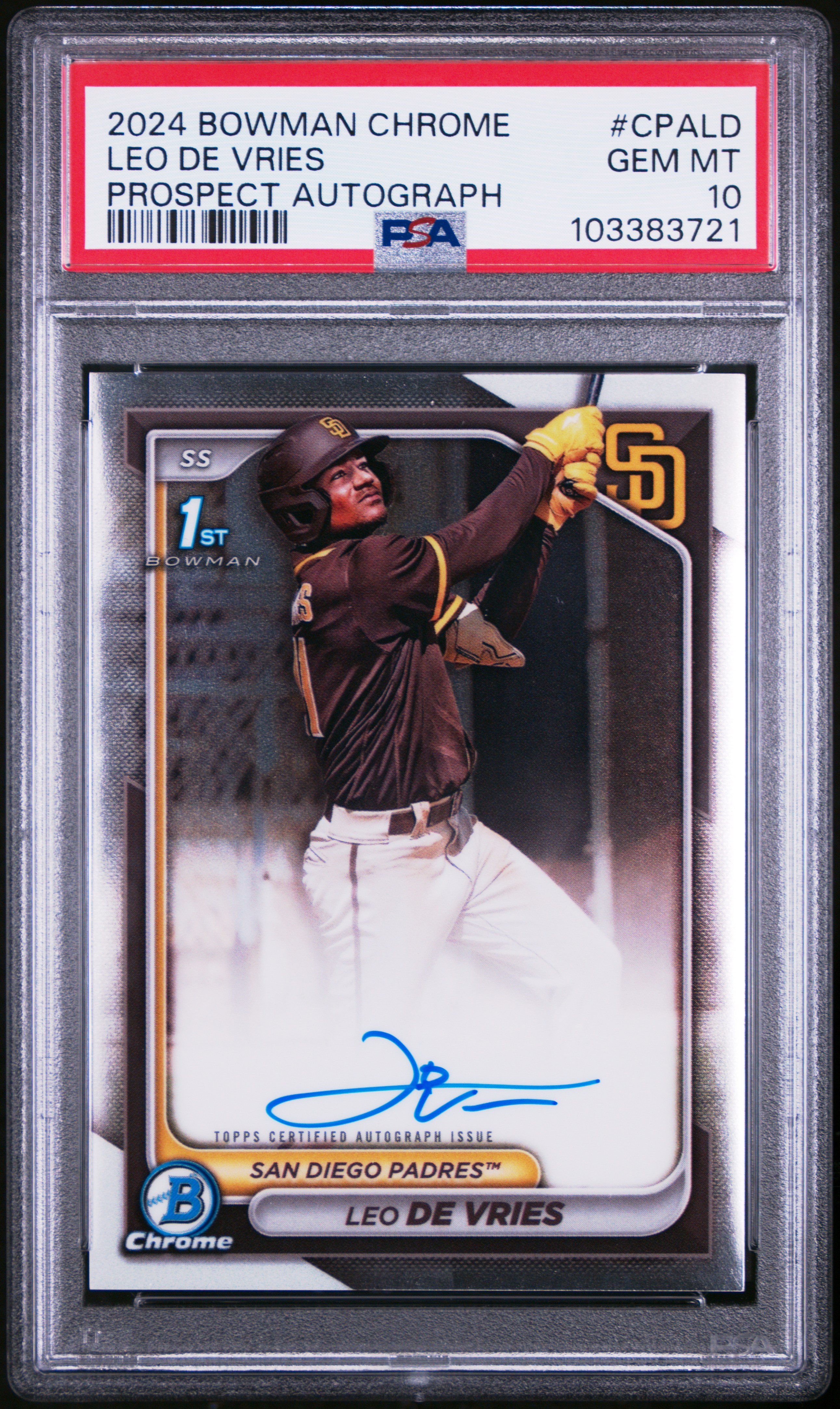 2024 Bowman Chrome Prospect Autographs Leo De Vries #Cpald (Prospect Autograph) Gem Mt 10 front