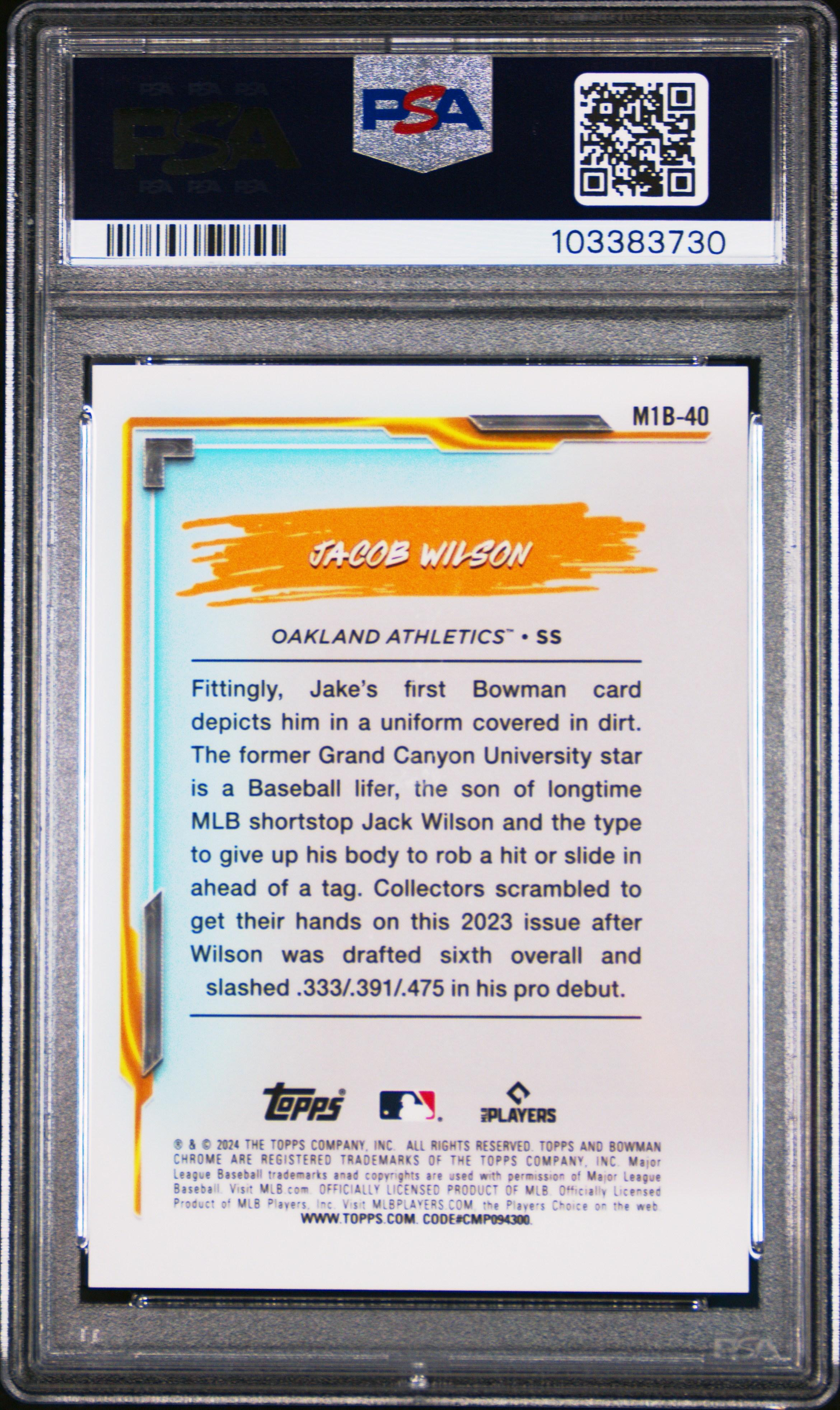 2024 Bowman Chrome Mega Box My 1St Bowman Jacob Wilson #40 (My 1St Bowman-Green Ref) Gem Mt 10 back