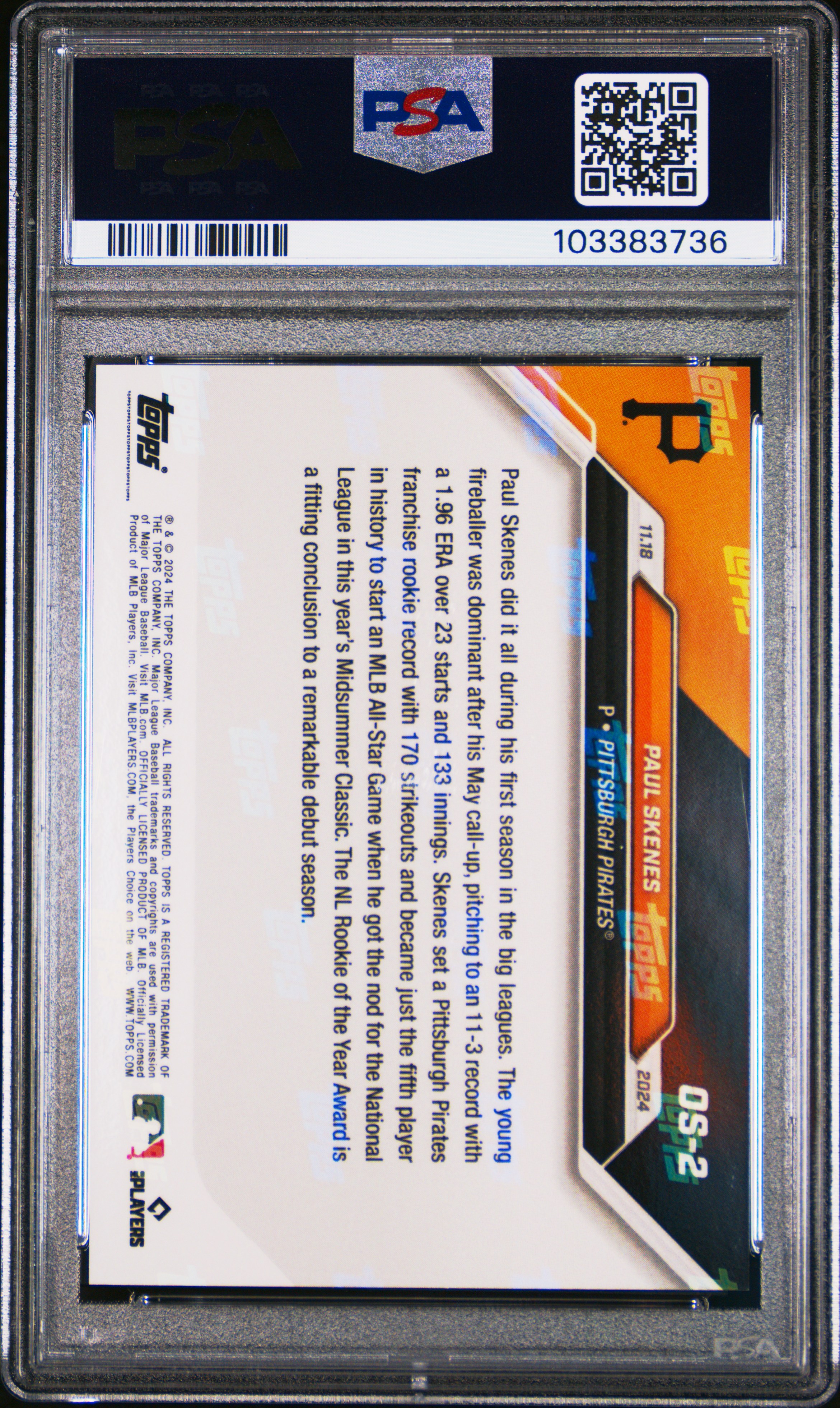 2024 Topps Now Offseason Paul Skenes #Os2 Gem Mt 10 back