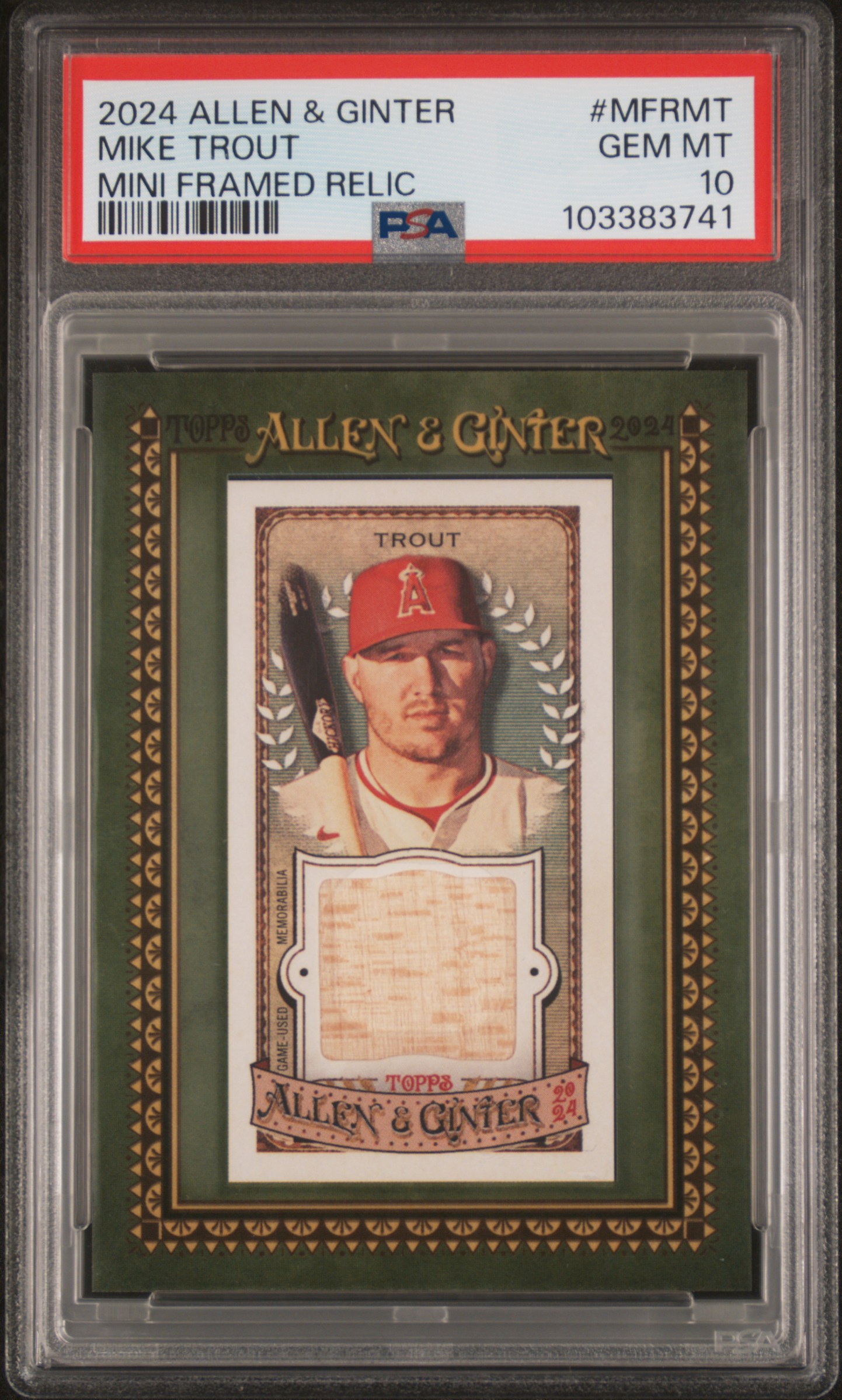 2024 Topps Allen & Ginter Mini Framed Relics Mike Trout #Mfrmt Gem Mt 10 front
