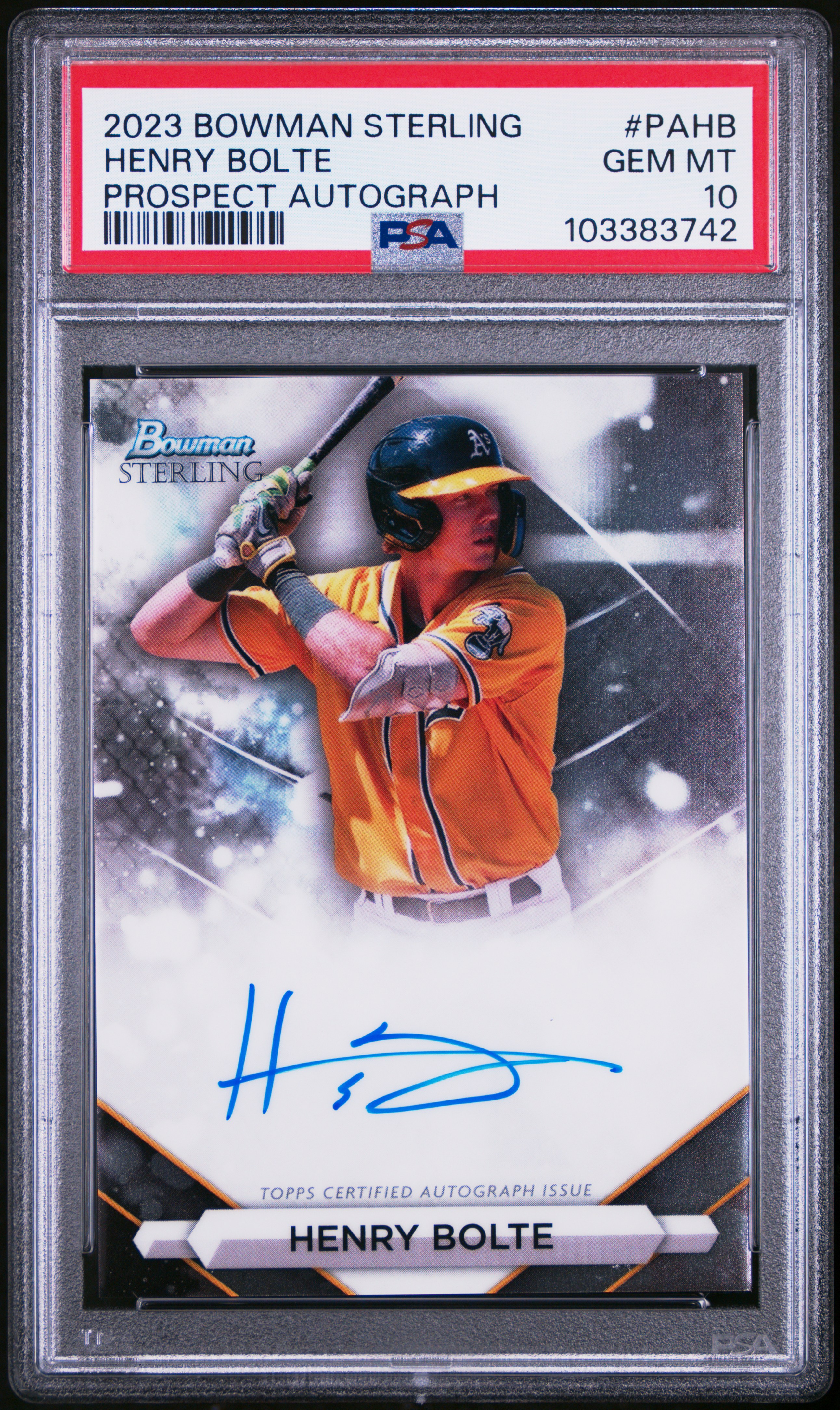 2023 Bowman Sterling Prospect Autographs Henry Bolte #Pahb Gem Mt 10 front