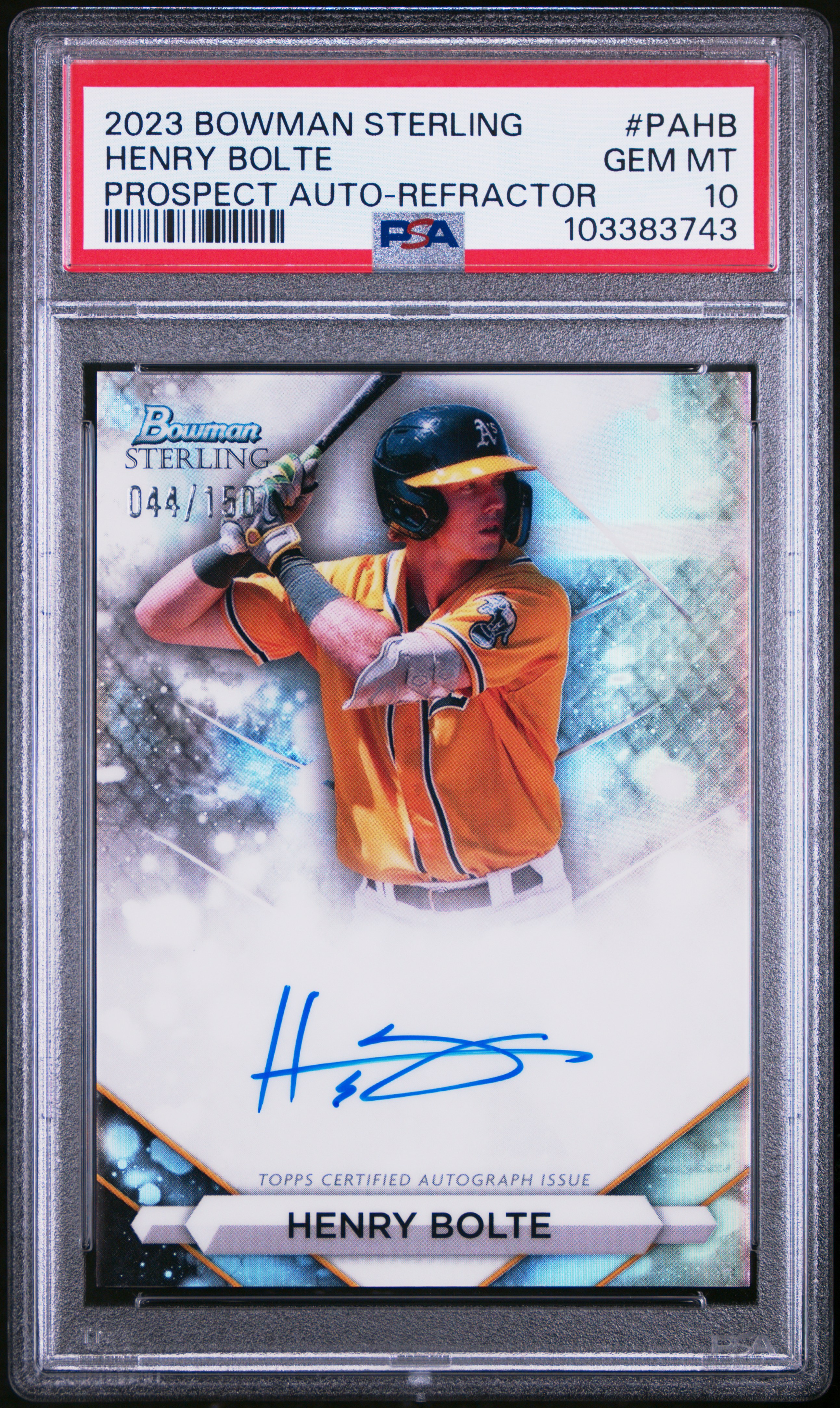 2023 Bowman Sterling Prospect Autographs Henry Bolte #Pahb (Prospect Auto-Refractor) Gem Mt 10 front
