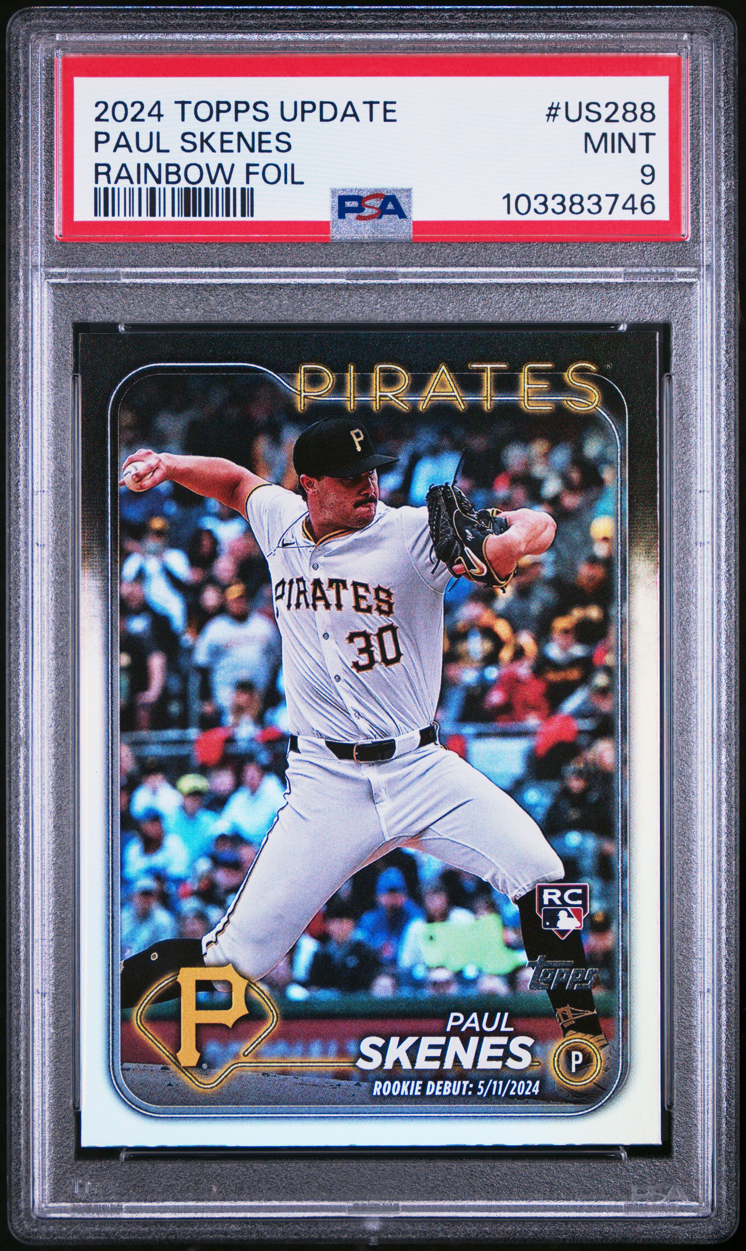 2024 Topps Update Paul Skenes #Us288 (Rainbow Foil) Mint 9 front