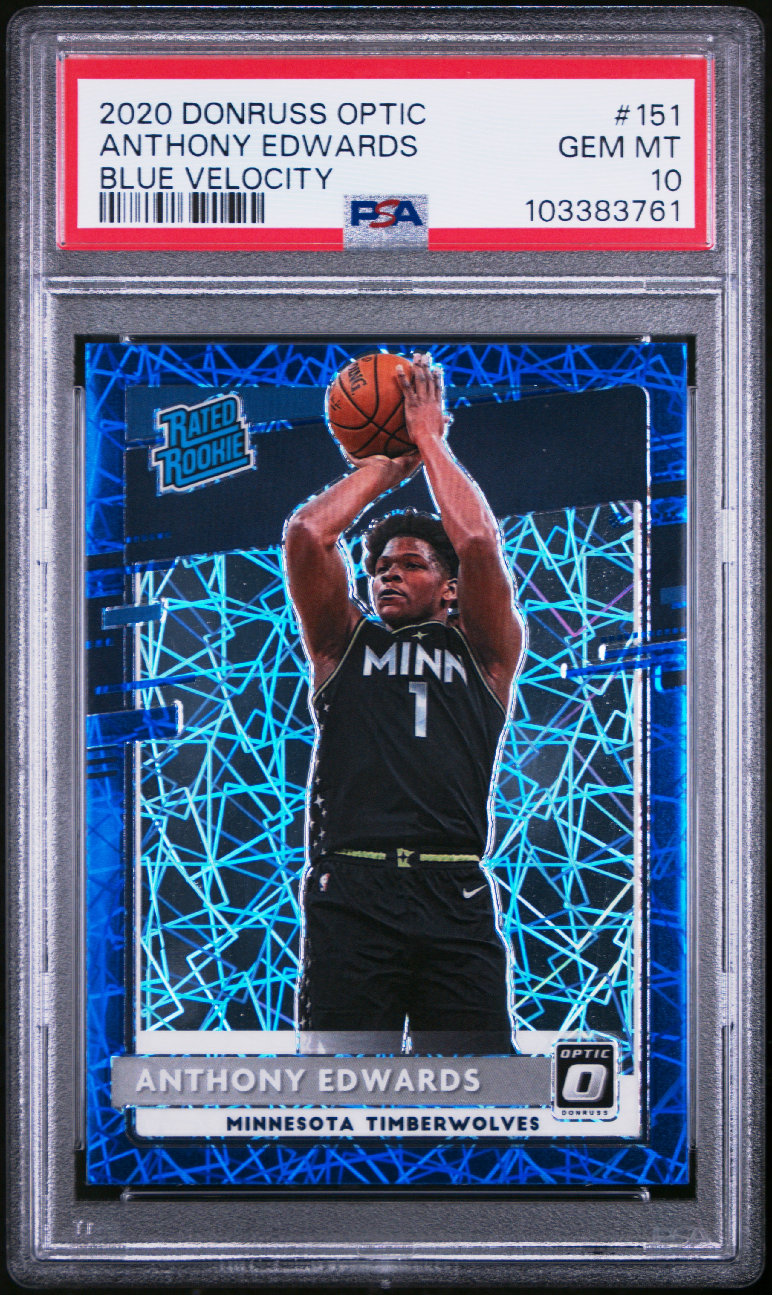 2020 Panini Donruss Optic Anthony Edwards #151 (Blue Velocity) Gem Mt 10 front