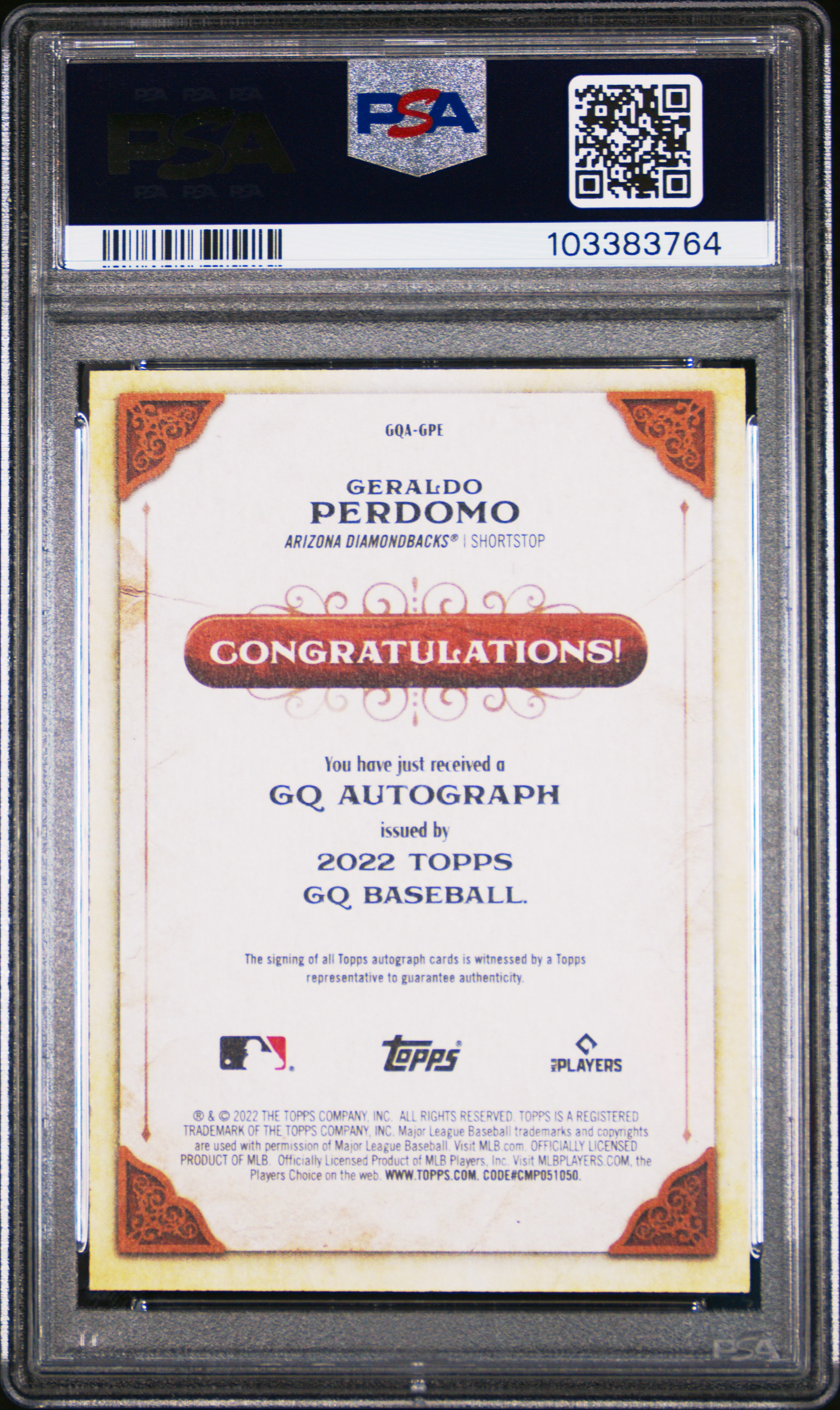 2022 Topps Gypsy Queen Autographs Geraldo Perdomo #Gpe (Autograph) Mint 9 back