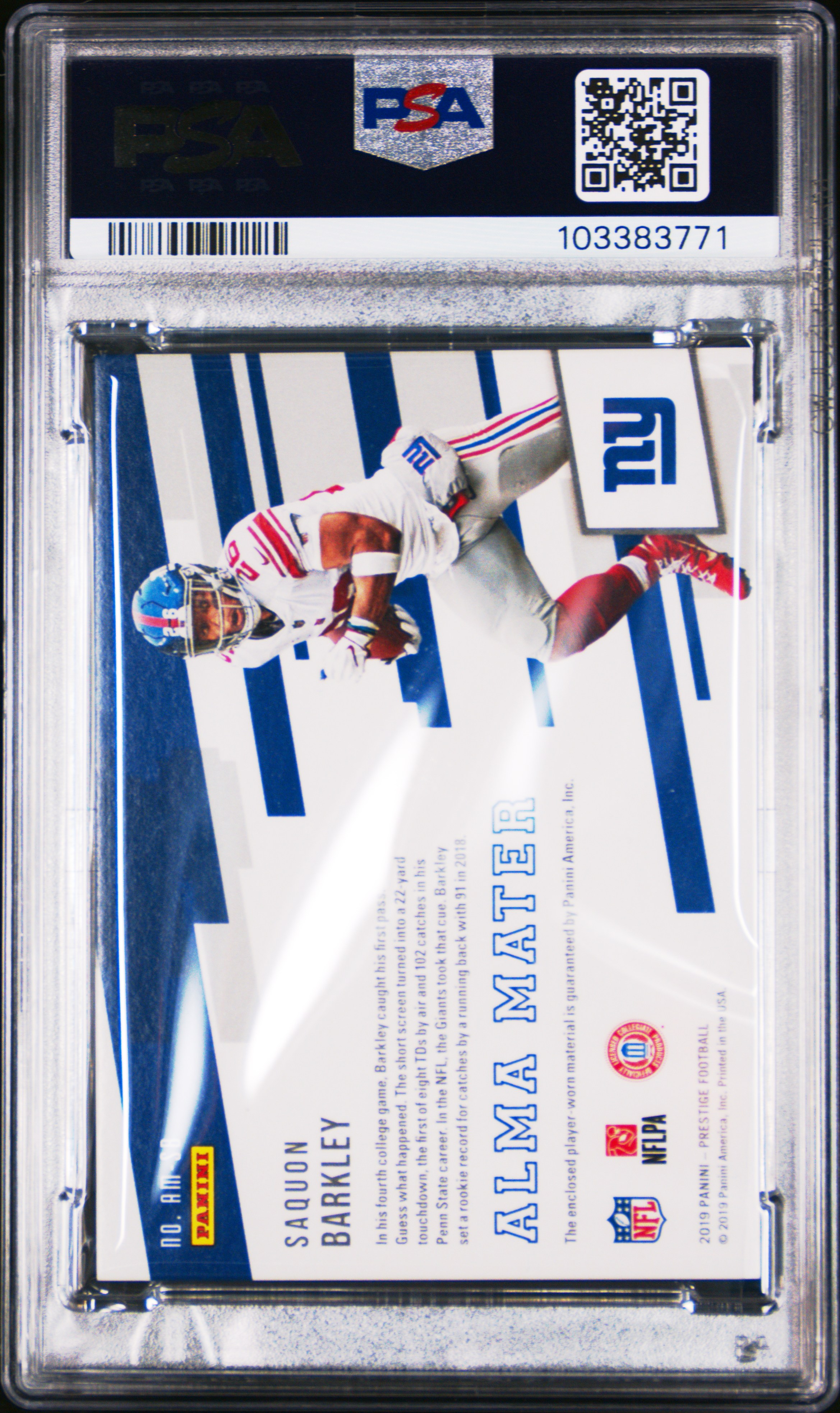 2019 Panini Prestige Alma Mater Relics Saquon Barkley #Amsb (Alma Mater Relics) Nm-Mt 8 back