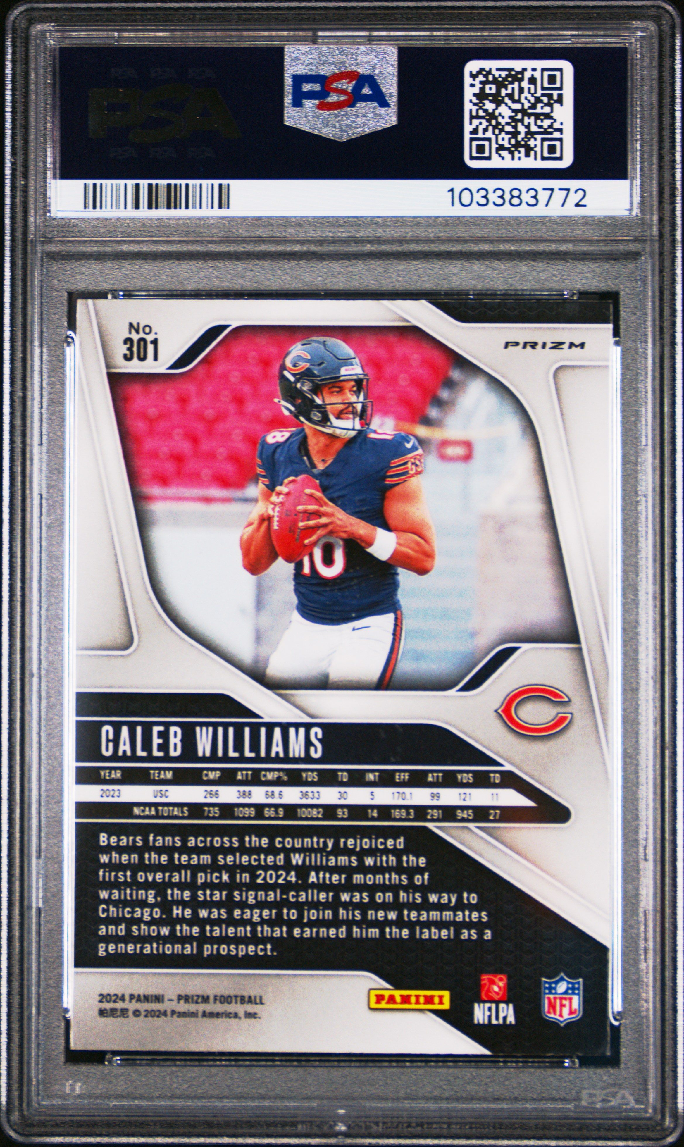 2024 Panini Prizm Caleb Williams #301 (Disco Prizm) Mint 9 back