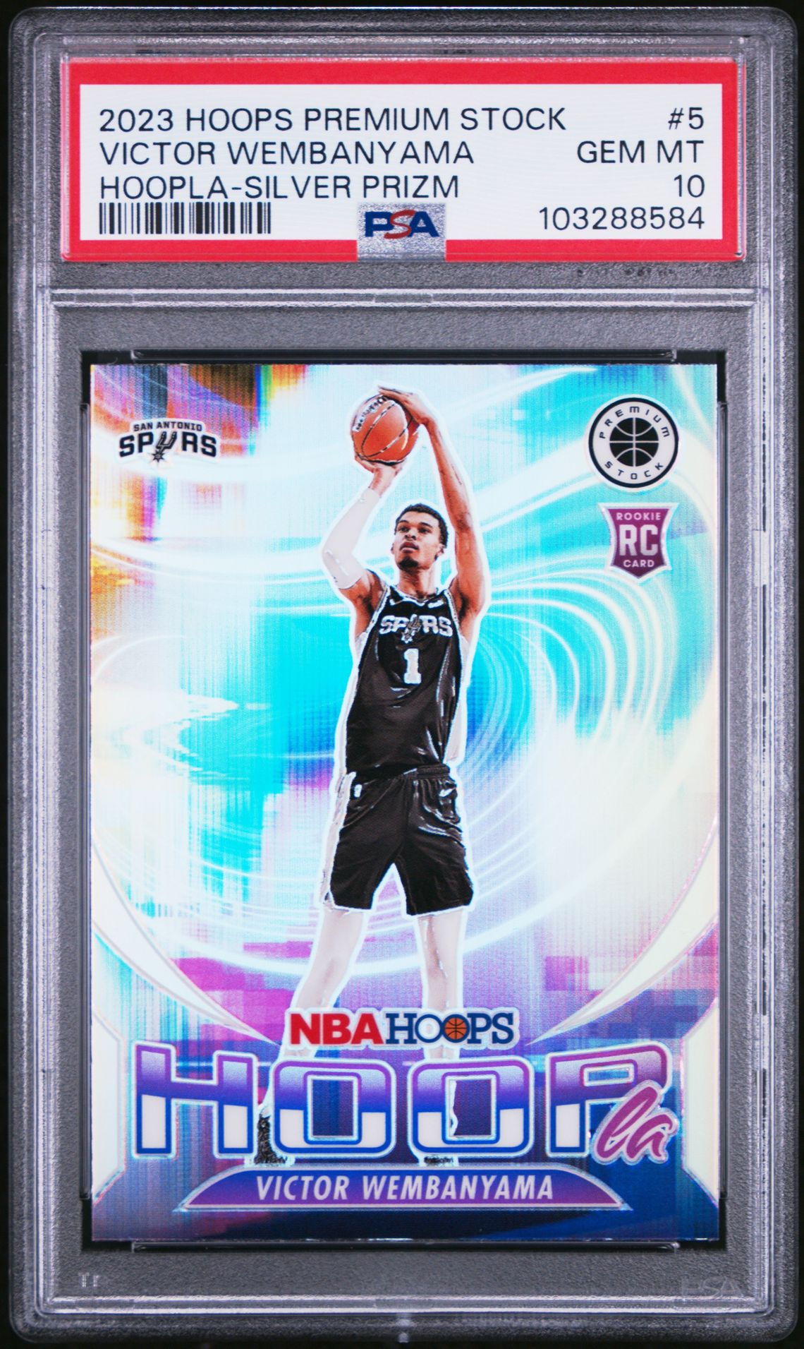 2023 Panini Hoops Premium Stock Hoopla Victor Wembanyama #5 (Hoopla-Silver Prizm) Gem Mt 10 front