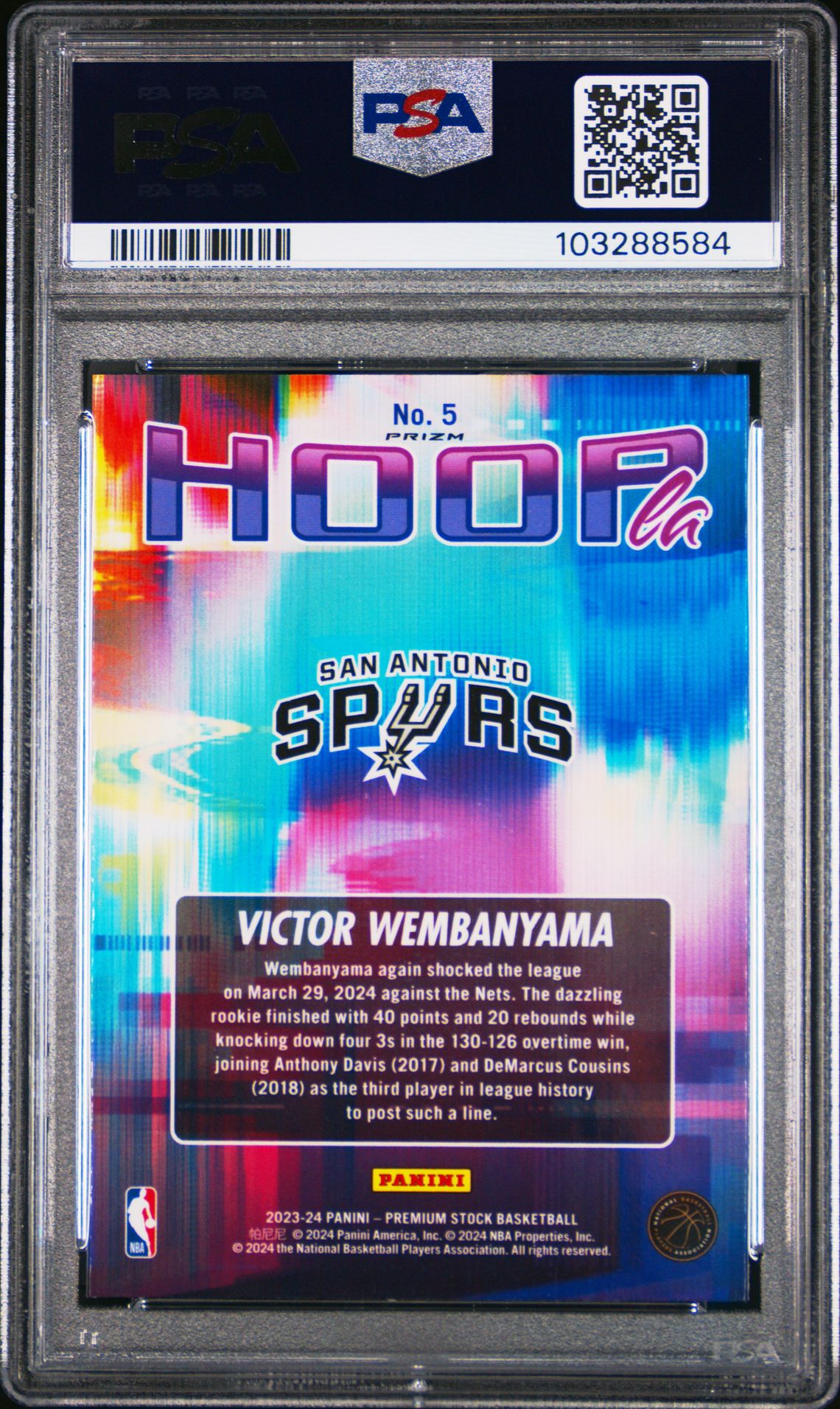 2023 Panini Hoops Premium Stock Hoopla Victor Wembanyama #5 (Hoopla-Silver Prizm) Gem Mt 10 back