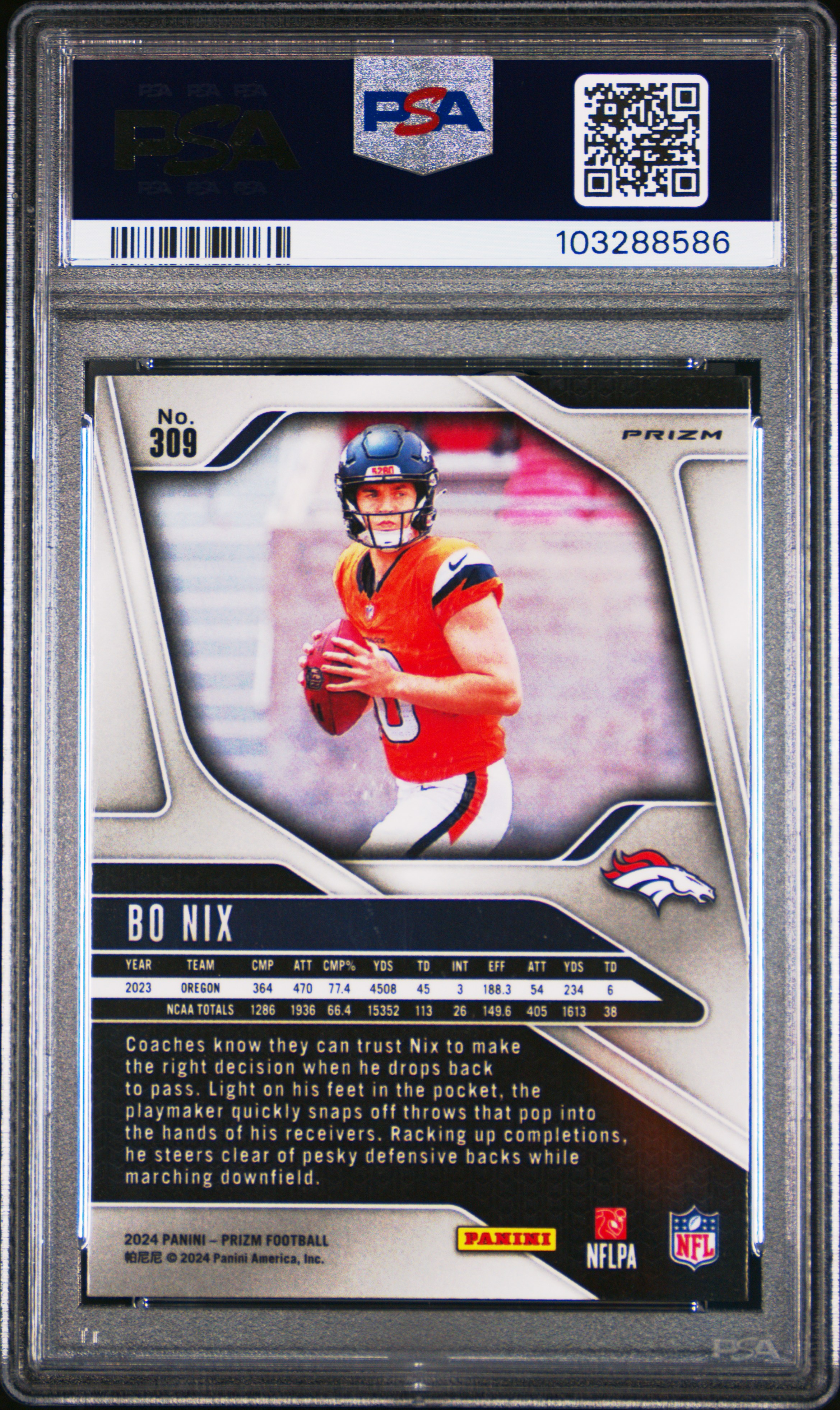 2024 Panini Prizm Bo Nix #309 (Disco Prizm) Mint 9 back