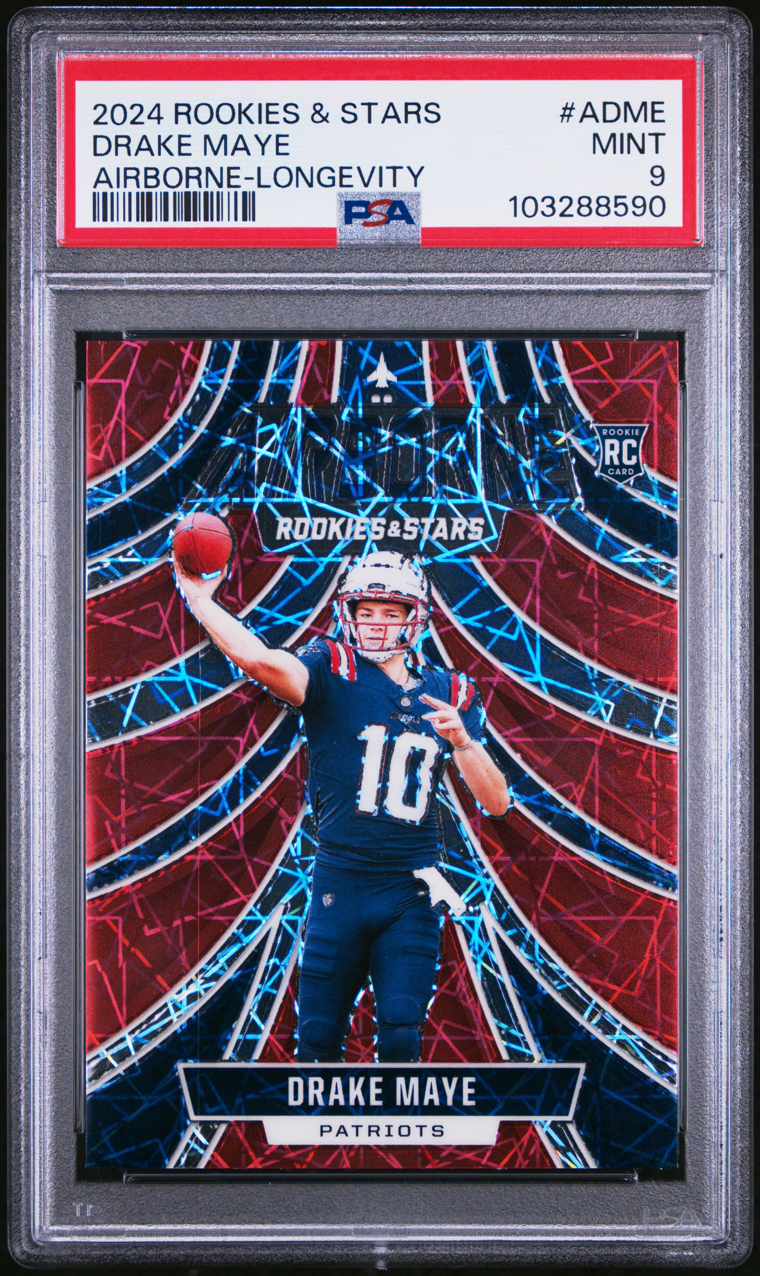 2024 Panini Rookies & Stars Airborne Drake Maye #Adme (Airborne-Longevity) Mint 9 front