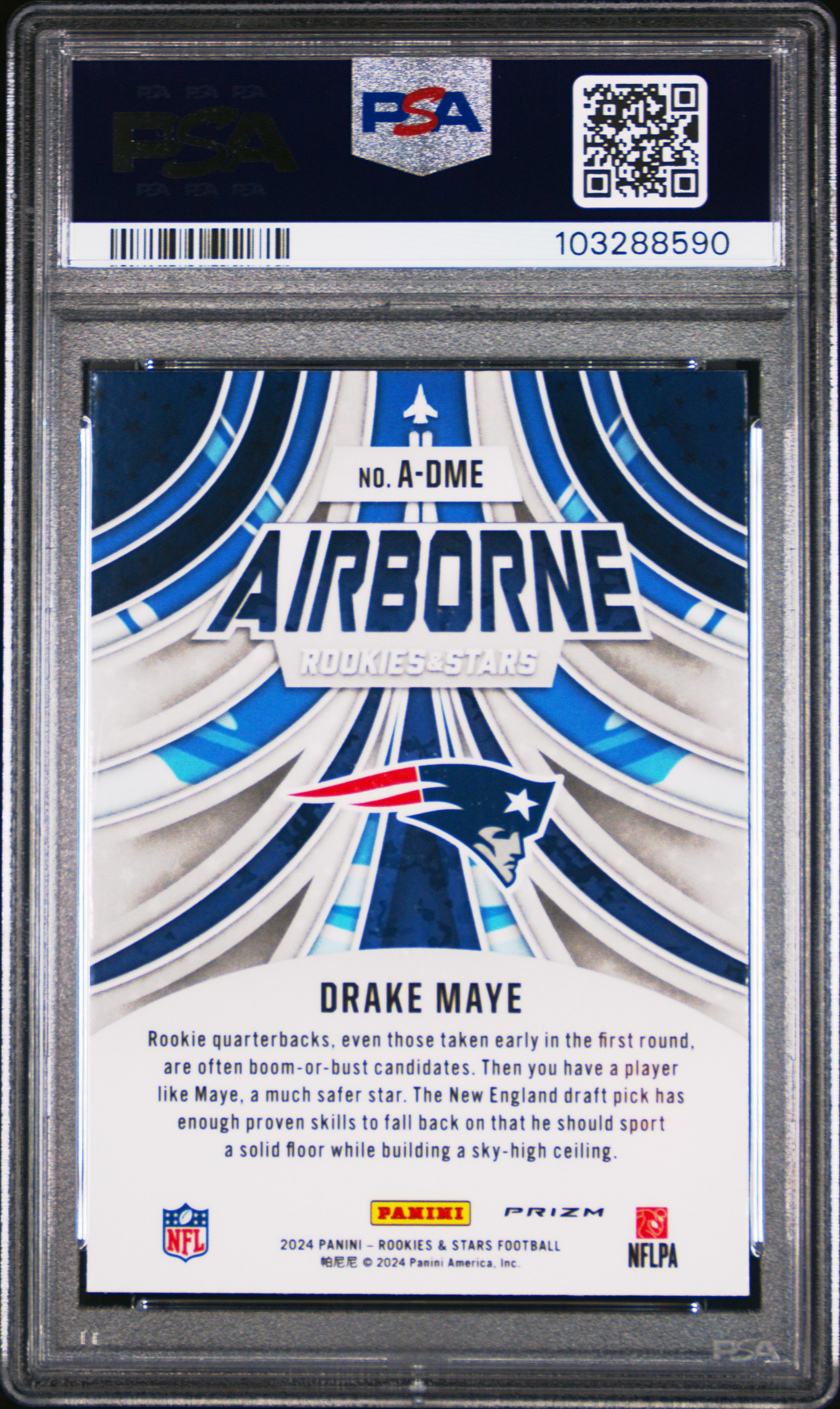 2024 Panini Rookies & Stars Airborne Drake Maye #Adme (Airborne-Longevity) Mint 9 back