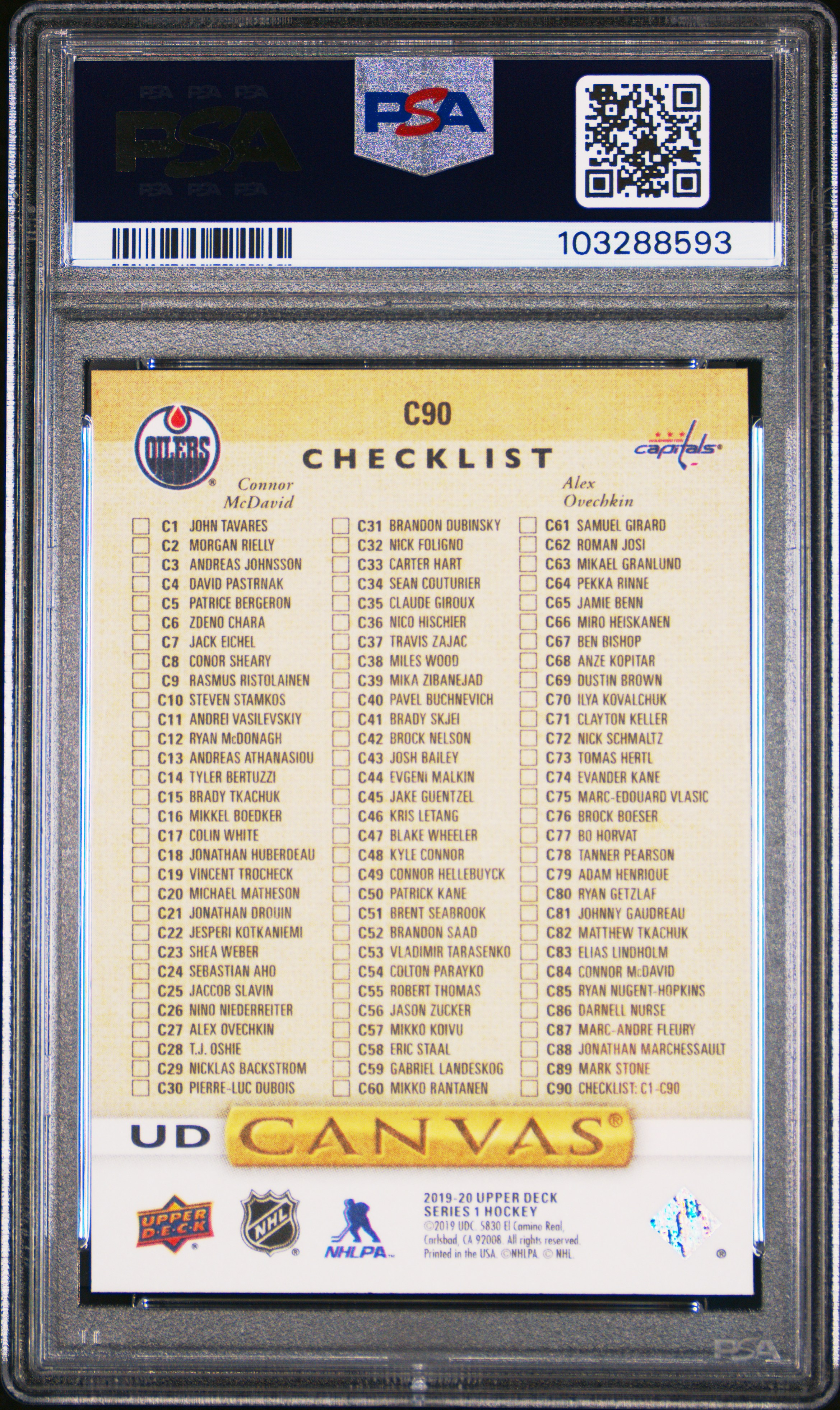 2019 Upper Deck Canvas C.mcdavid/A.ovechkin #C90 Gem Mt 10 back