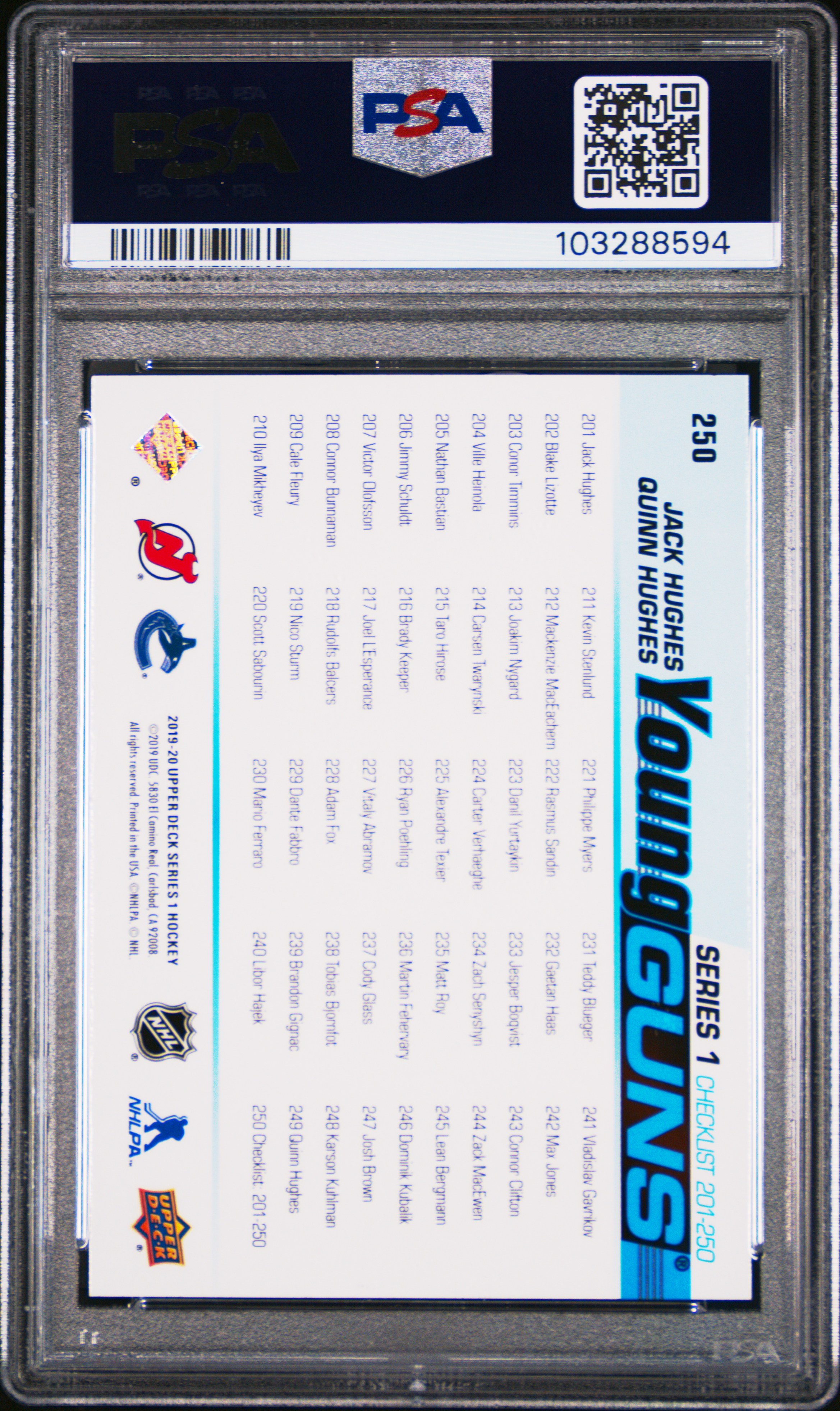 2019 Upper Deck J.hughes/Q.hughes #250 Gem Mt 10 back