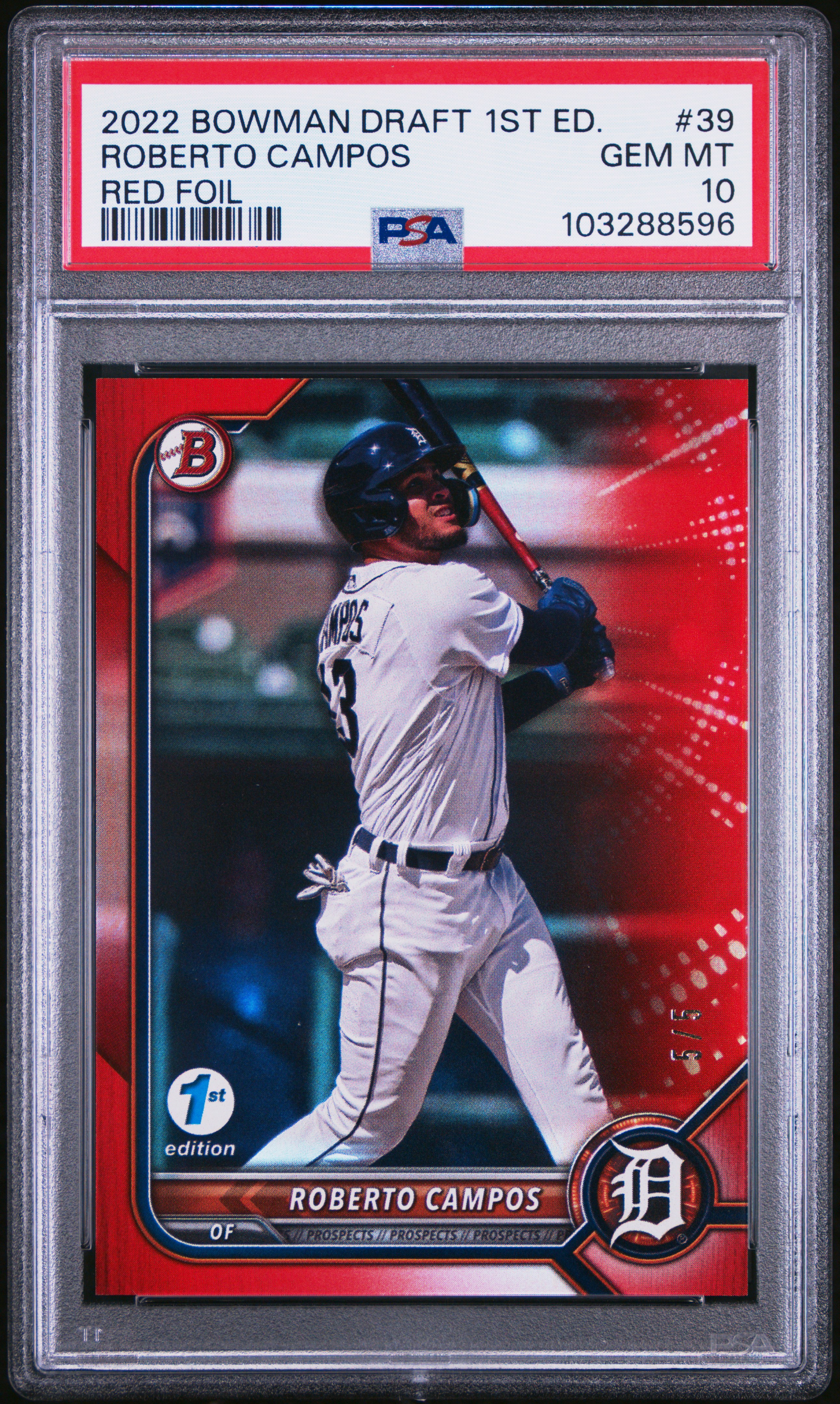 2022 Bowman Draft 1St Edition Roberto Campos #39 (Red Foil) Gem Mt 10 front